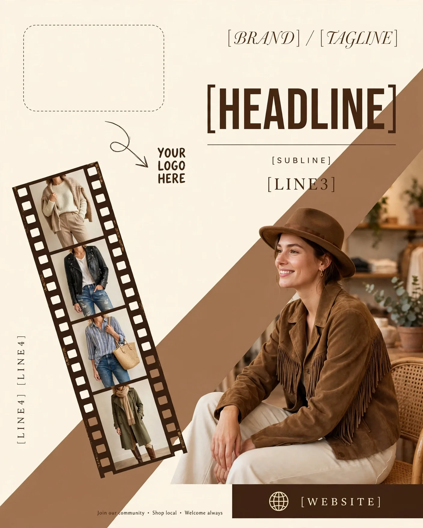Boutique Welcome Lookbook Photo Strip Ad Poster Editable AI Prompt