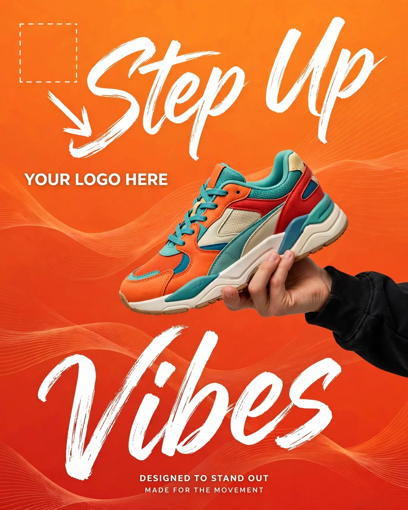 Step Up The Vibes Sneaker Ecommerce Ad Editable AI Prompt