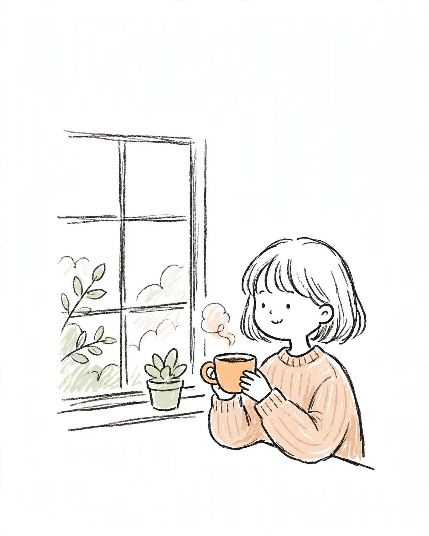 Korean Doodle Illustration Prompt — Cozy Everyday Moment