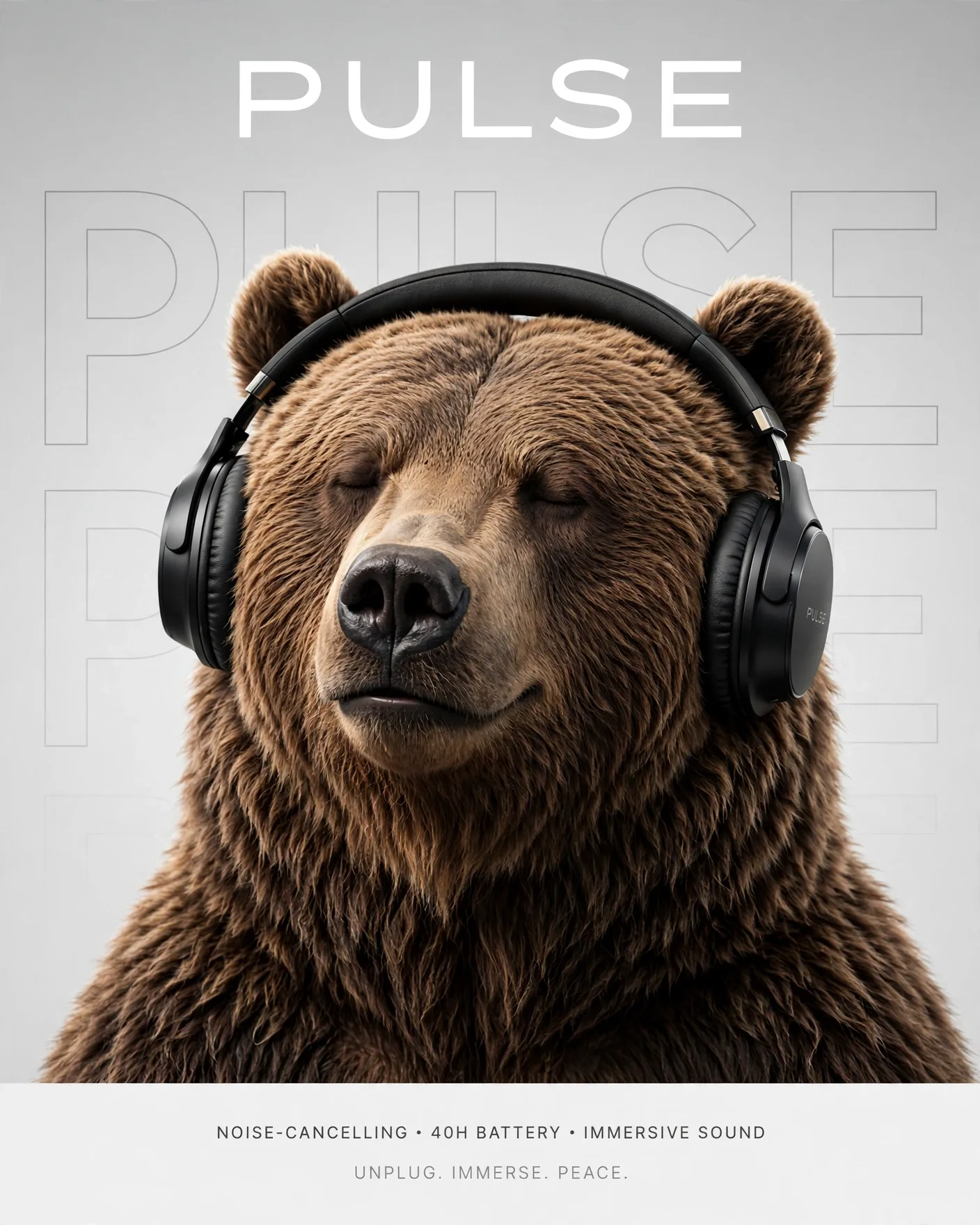 Headphone Bear Ad Poster Prompt — Premium Audio Commercial