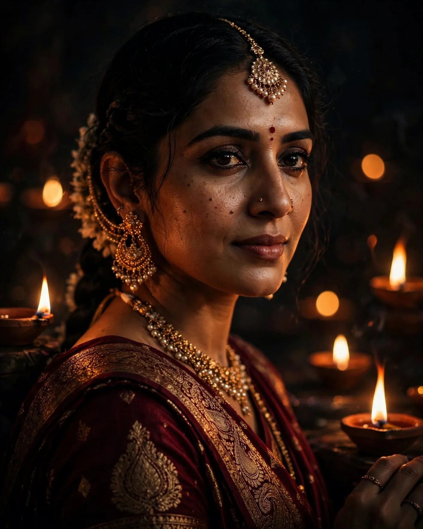 Diya-Light Indian Portrait Prompt — Festival Chiaroscuro (4:5)