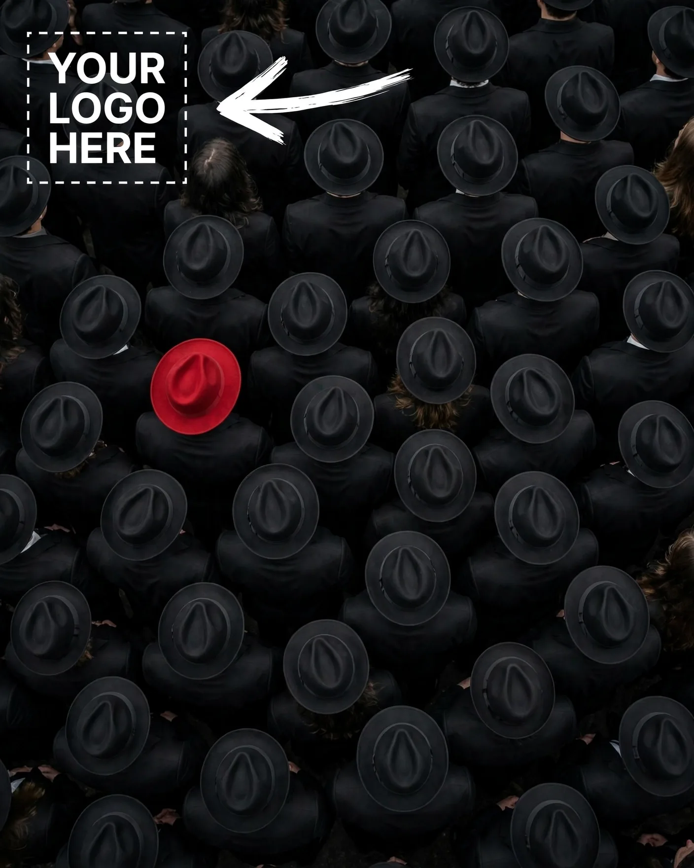 Be The One Percent Red Fedora Crowd Concept Ad Editable AI Prompt