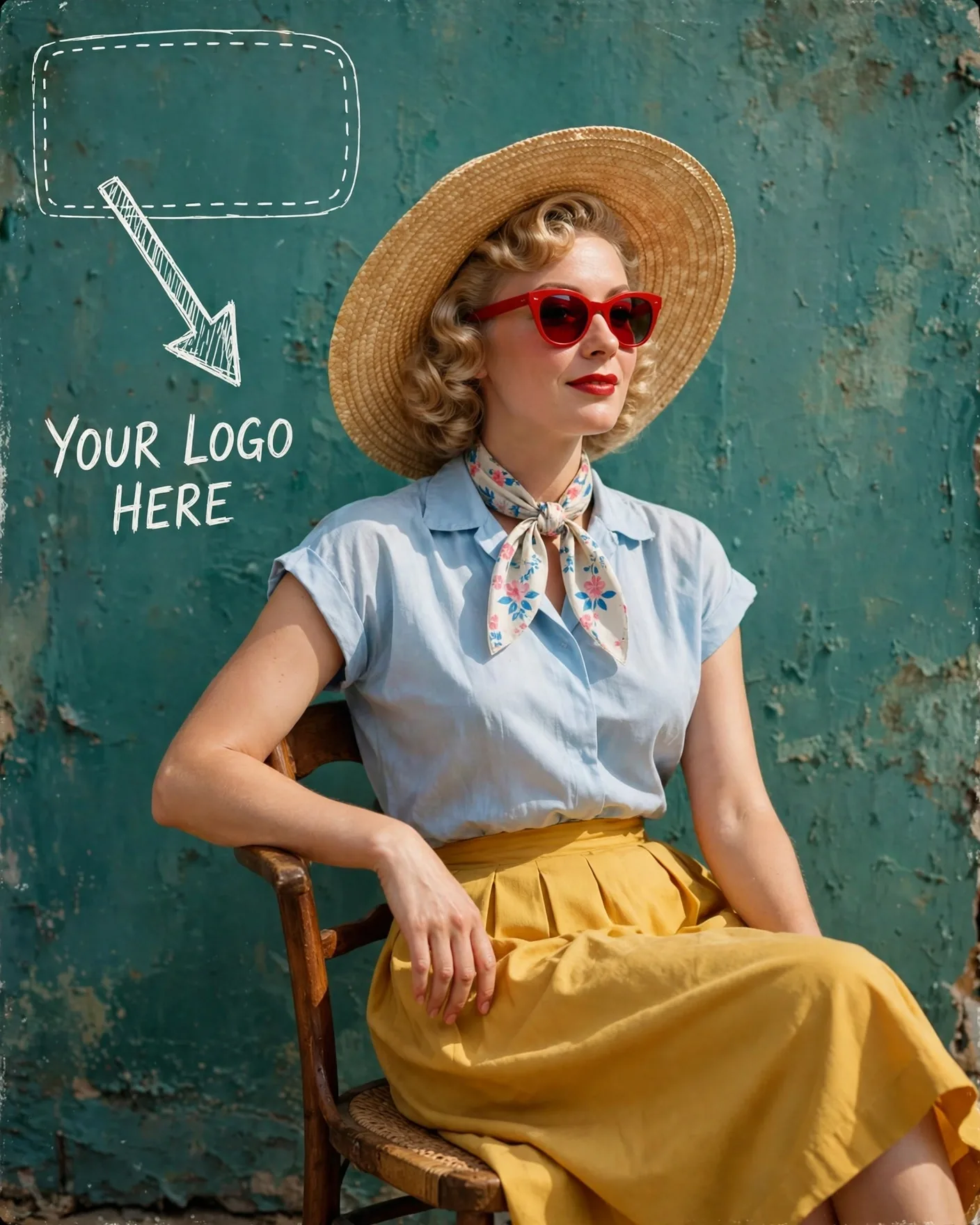 Retro 50s Chic Straw Hat Fashion Editorial Editable AI Prompt
