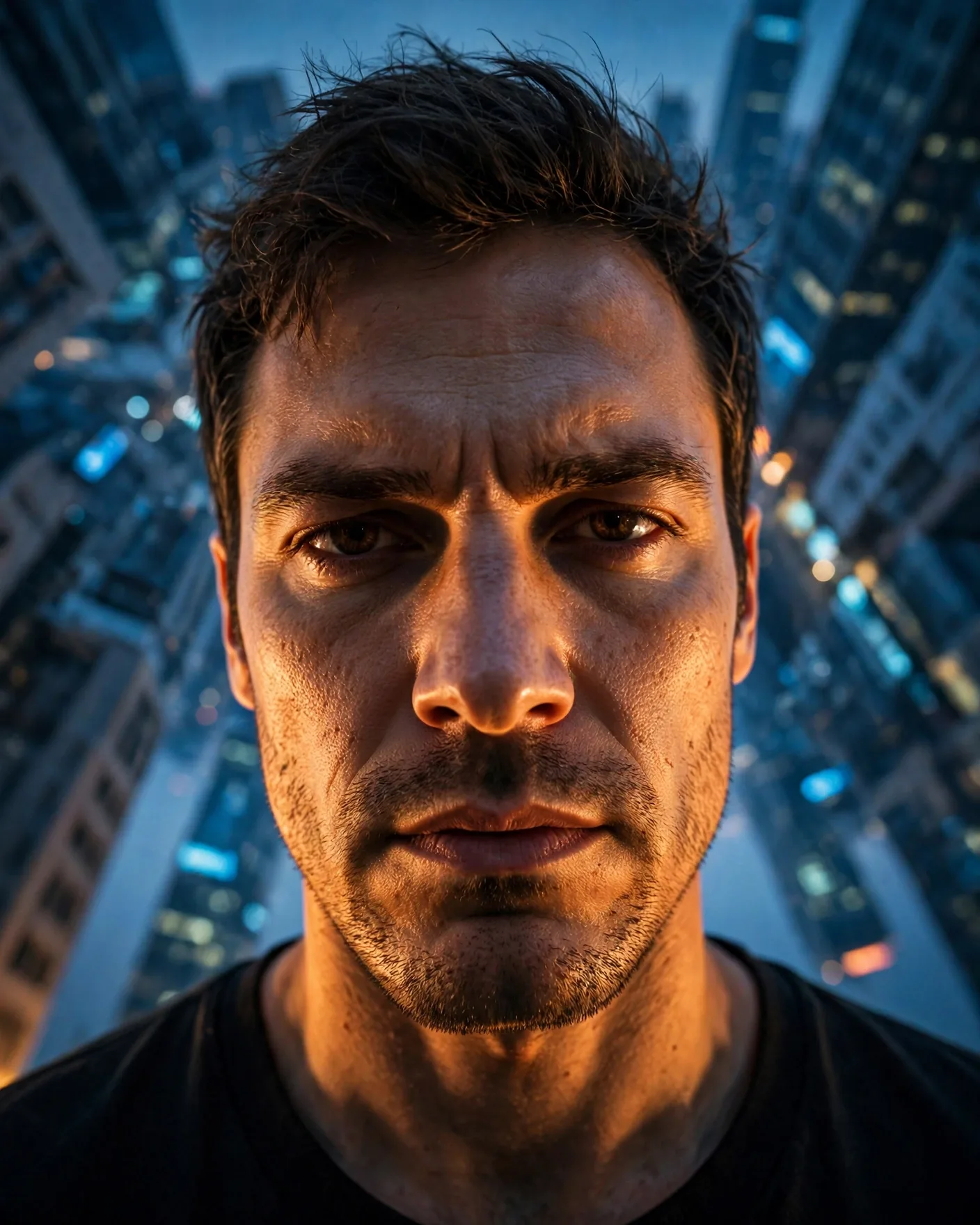 Low-Angle Cinematic Male Portrait Prompt