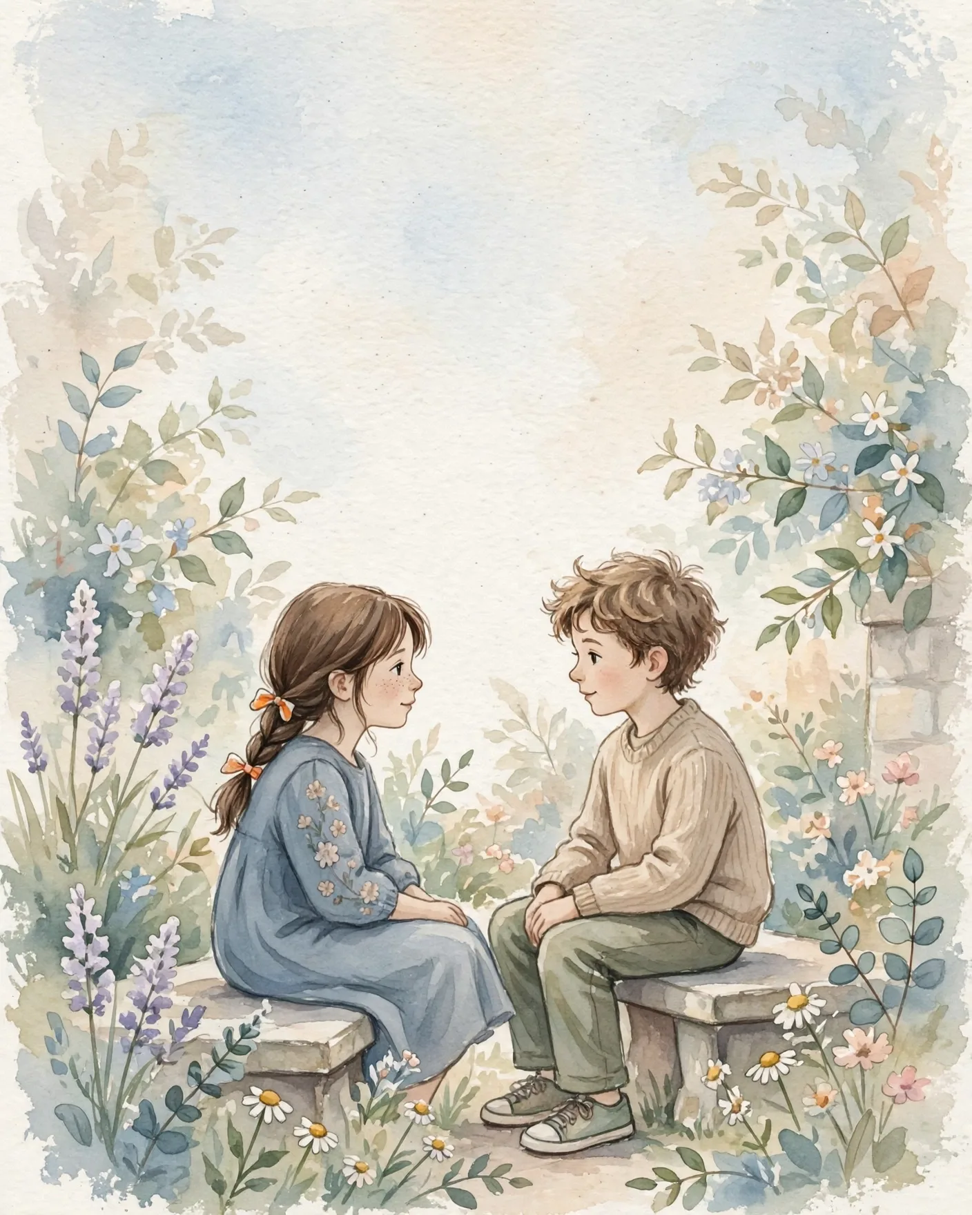 Watercolor Kids Book Illustration Prompt — Soft Pastel Scene