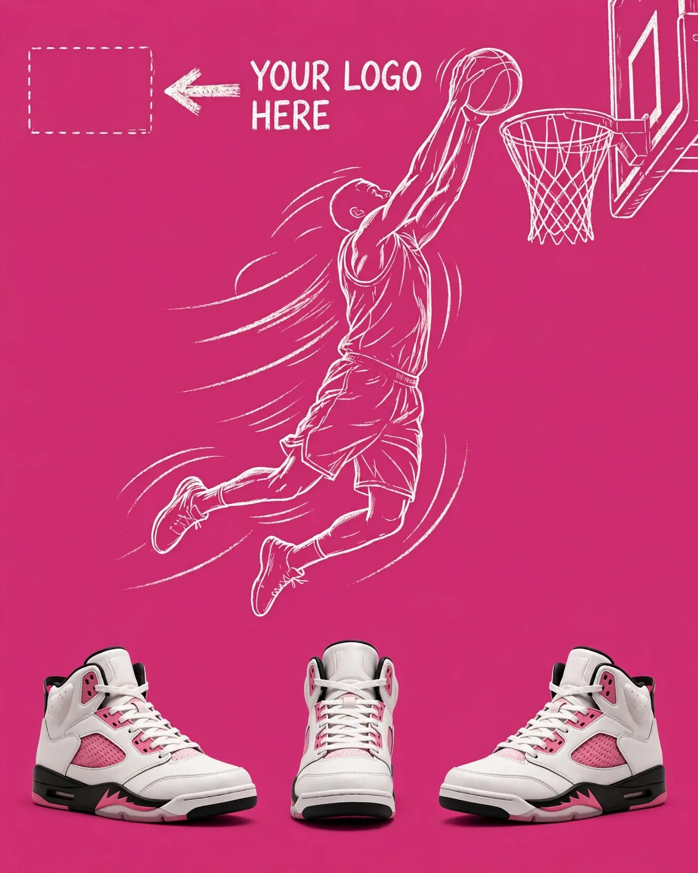 Chalk Dunk Player Magenta Sneaker Concept Ad Editable AI Prompt