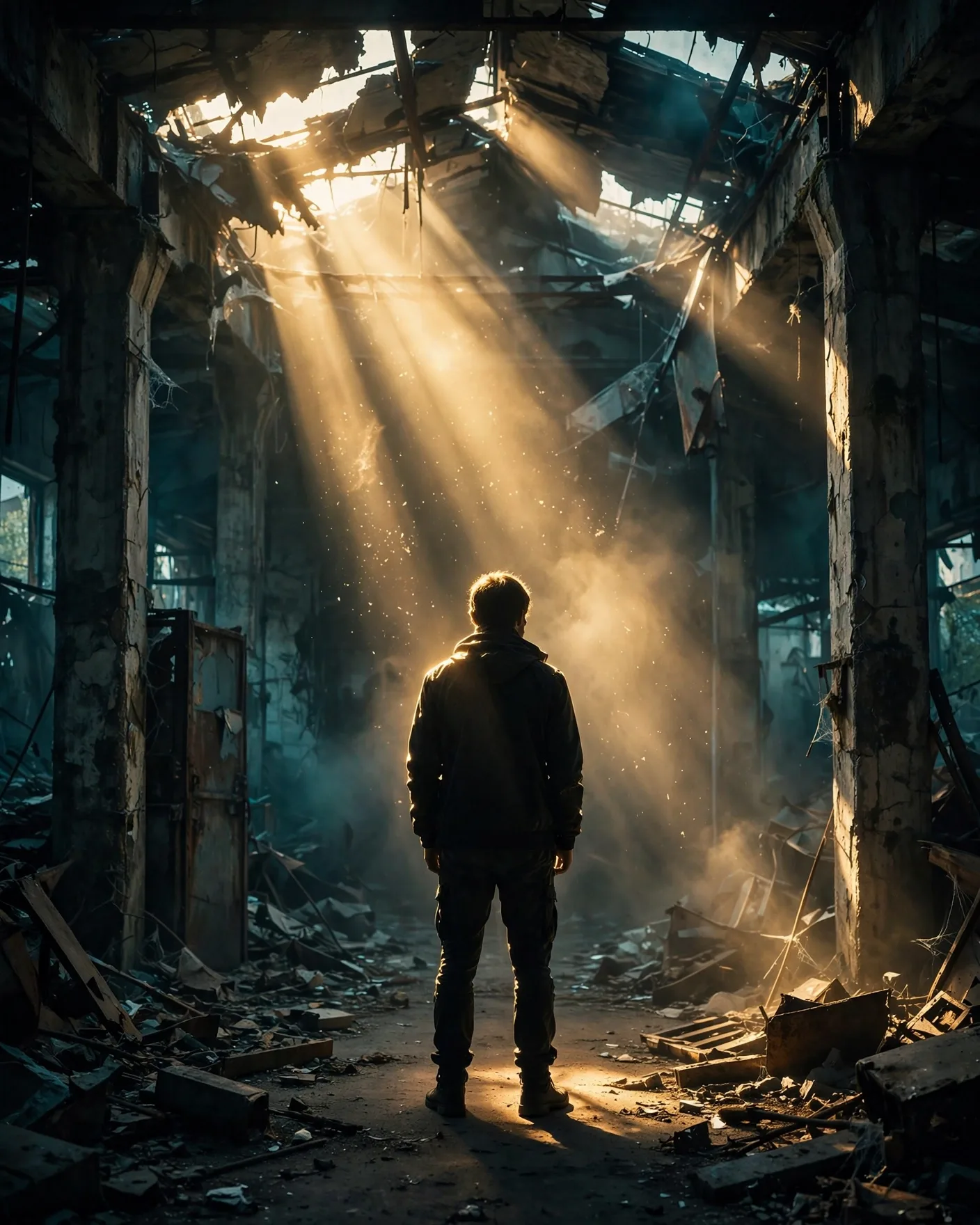 Abandoned Warehouse God-Rays Portrait Prompt