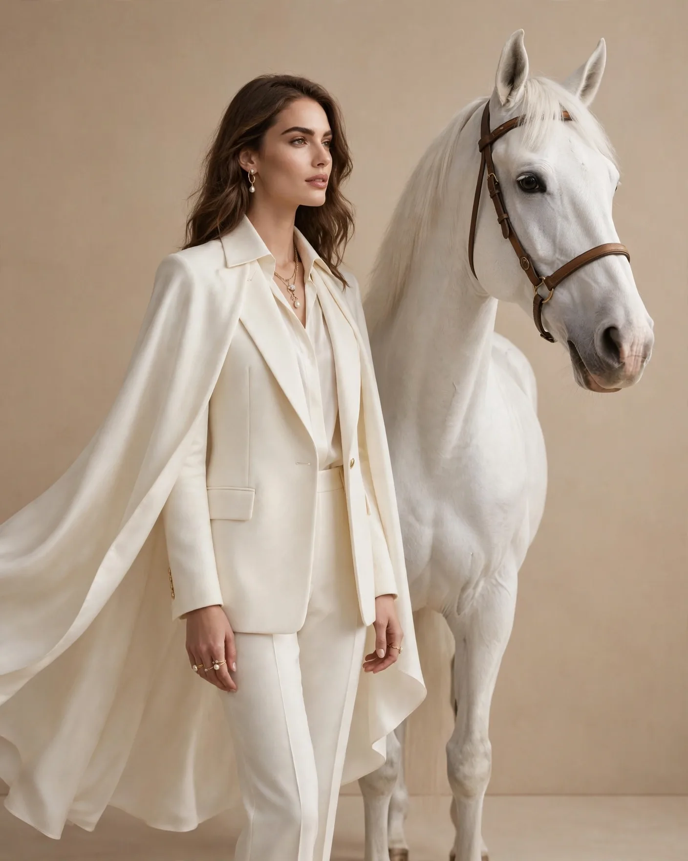 Equestrian Luxury Fashion Campaign Prompt — Model and Horse