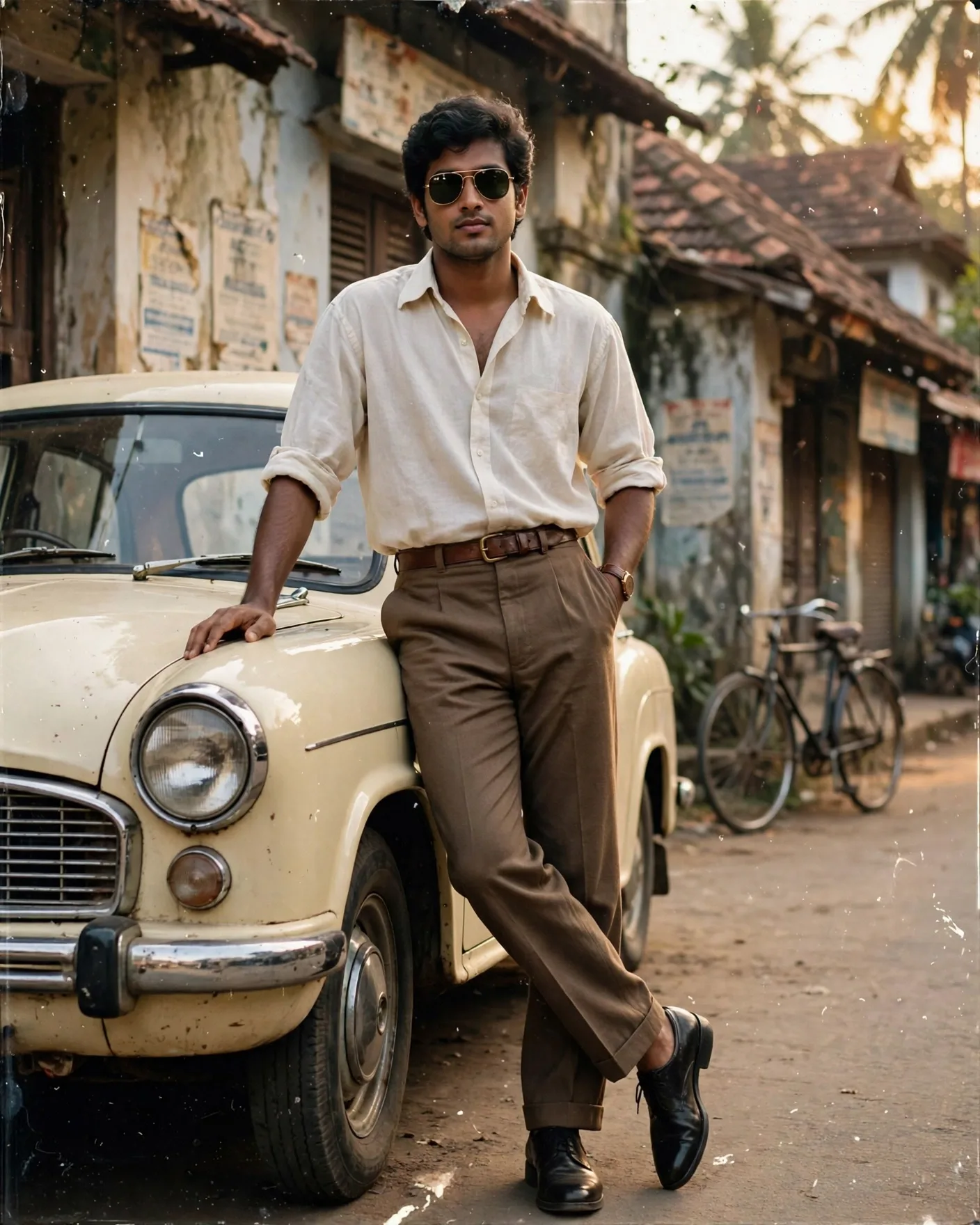Retro Kerala Vintage Car Cinema Portrait Prompt