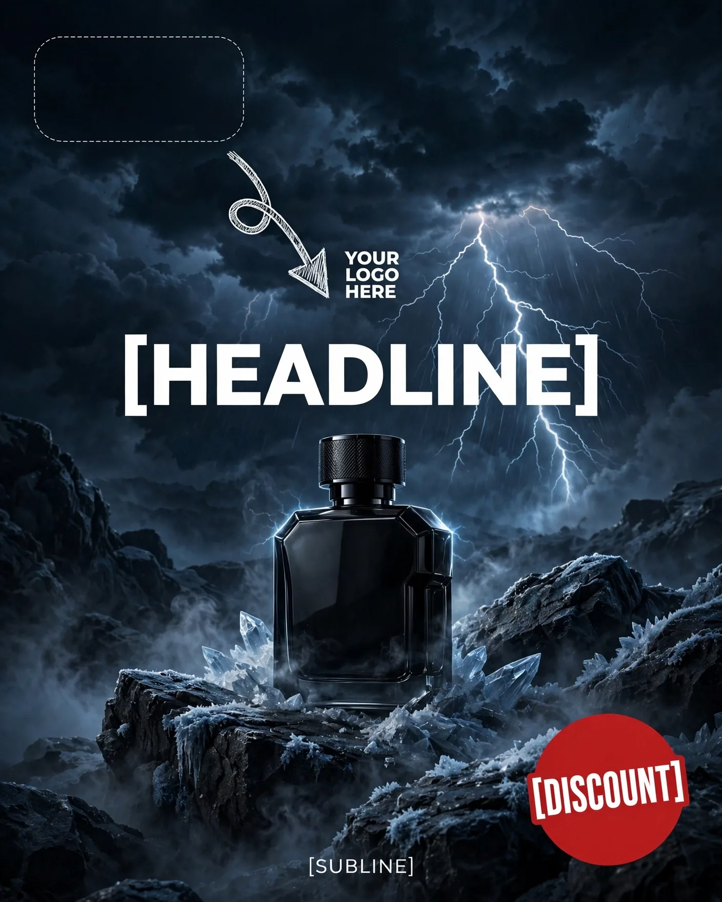 Dark Storm Men's Perfume Ad Poster Night Power Campaign Editable AI Prompt