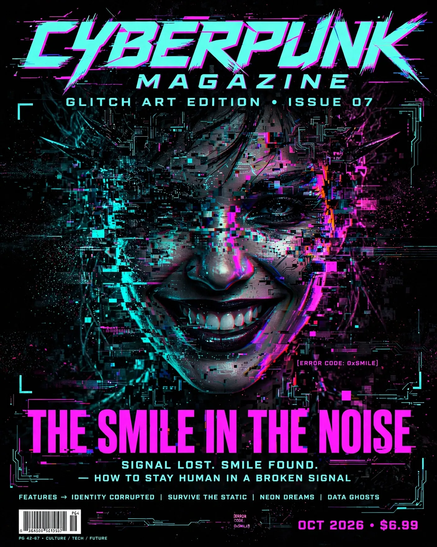 SMILE IN STATIC Glitch Editorial Portrait Poster
