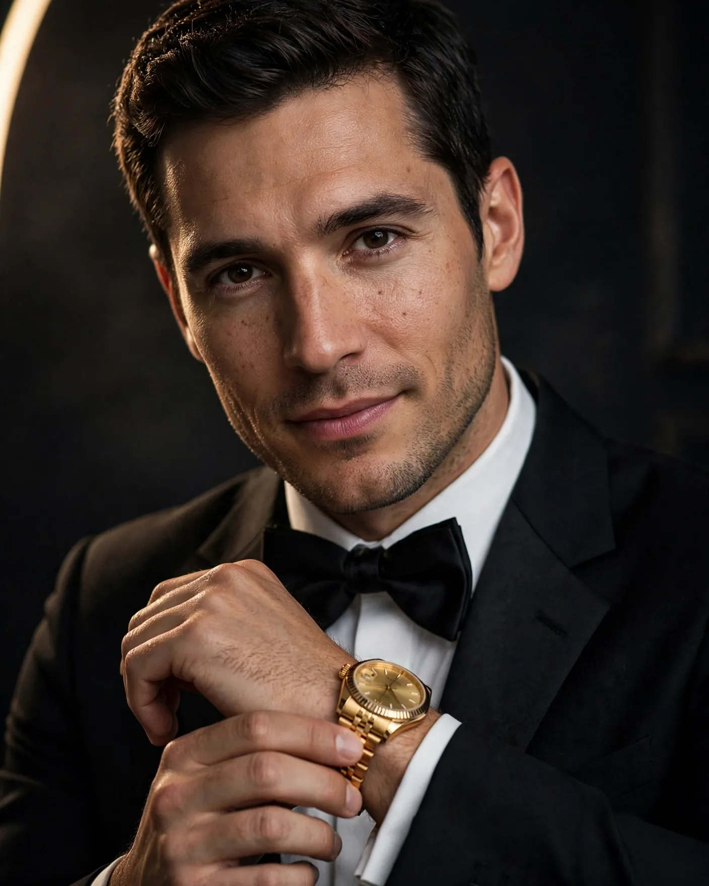 Luxury Gold Watch Tuxedo Portrait Face Swap Editable AI Prompt