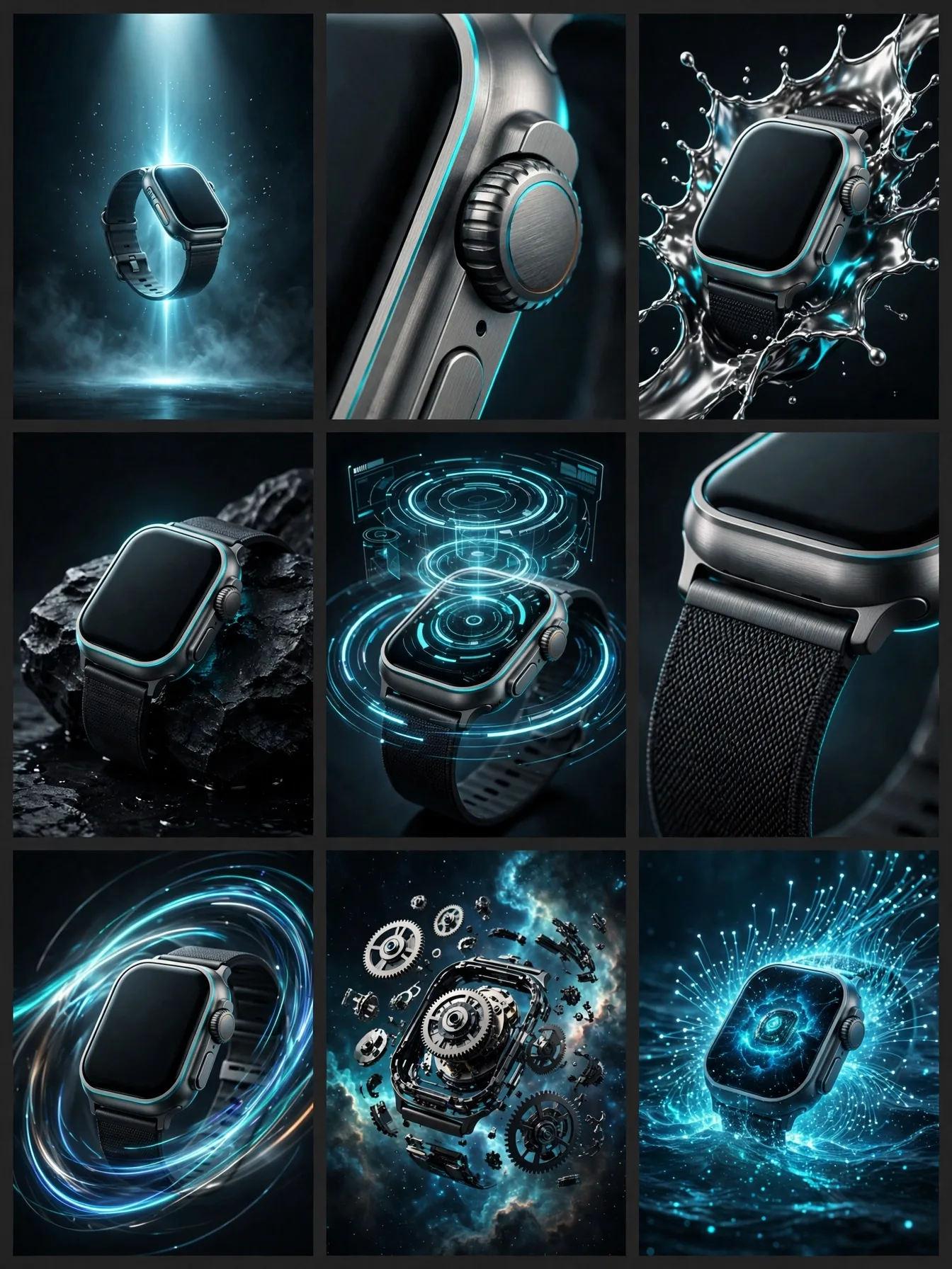 Quantum Horizon Smartwatch Campaign Prompt — 3x3 Launch Grid (3:4)