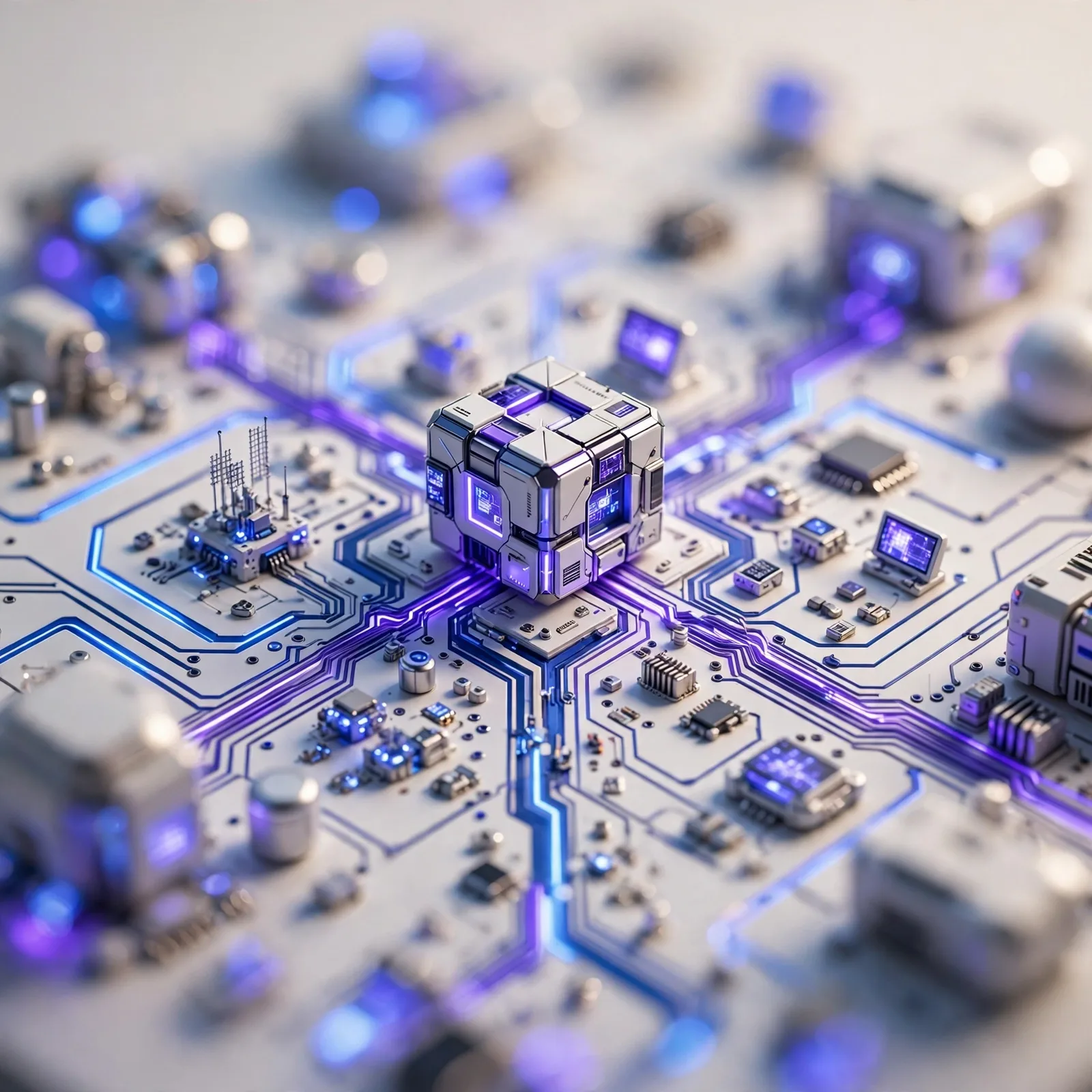 Isometric Tech Product Visualization Prompt — Circuit Board Scene