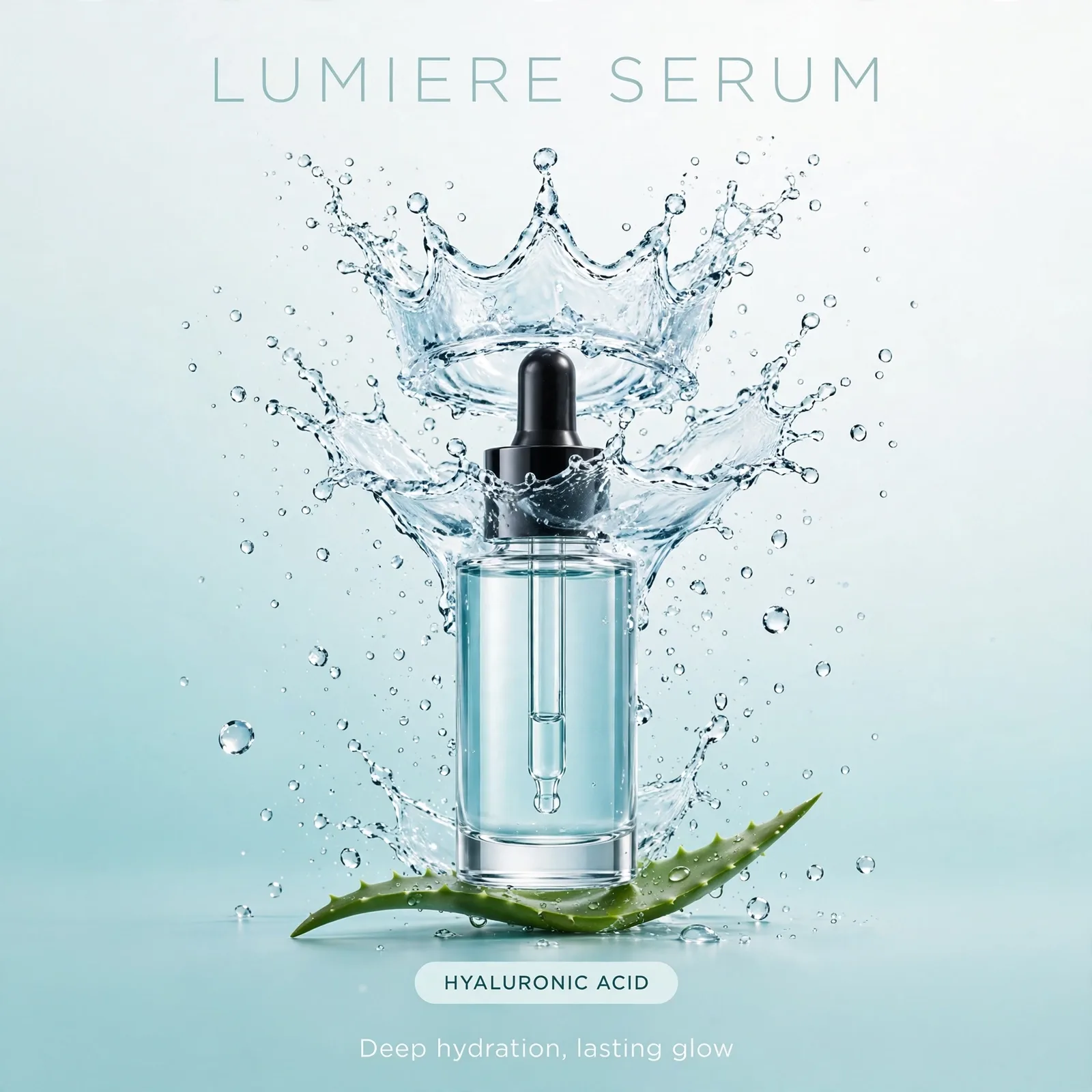 Skincare Serum Water-Splash Ad Prompt — Fresh Beauty Campaign (1:1)