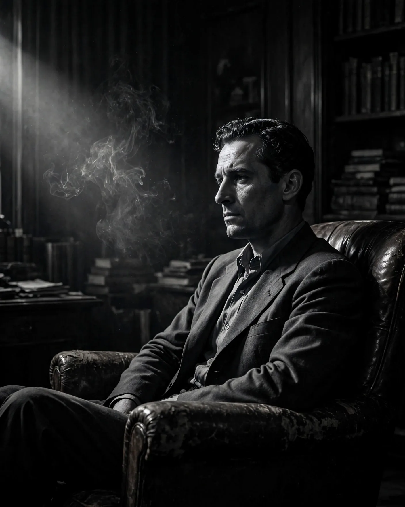 Film-Noir Armchair Portrait Prompt — Black & White Classic (4:5)