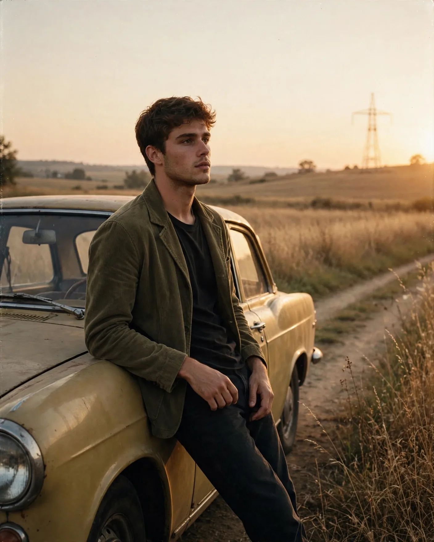 Golden Hour Countryside Road Trip Portrait Prompt