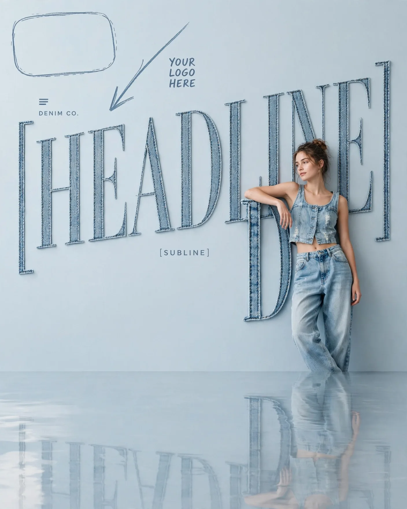 Denim Editorial Minimal Airy Blue Letter Poster Editable AI Prompt