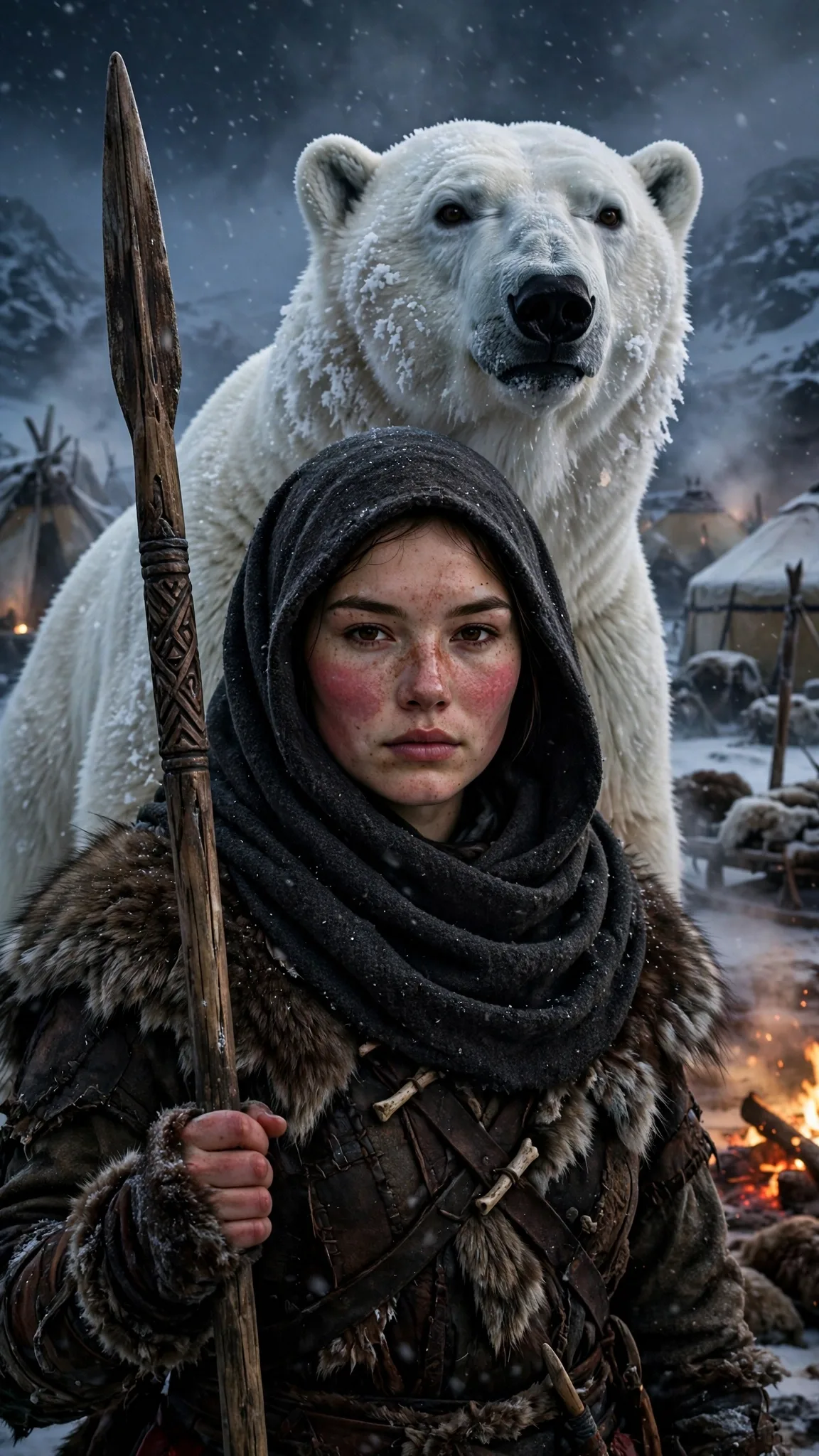 Arctic Chieftain Portrait Prompt — Hijabi Warrior Woman with Polar Bear