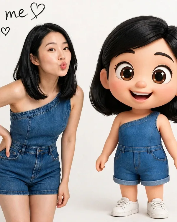 Cartoon Me Denim Jumpsuit Pixar Style Self-Swap Editable AI Prompt