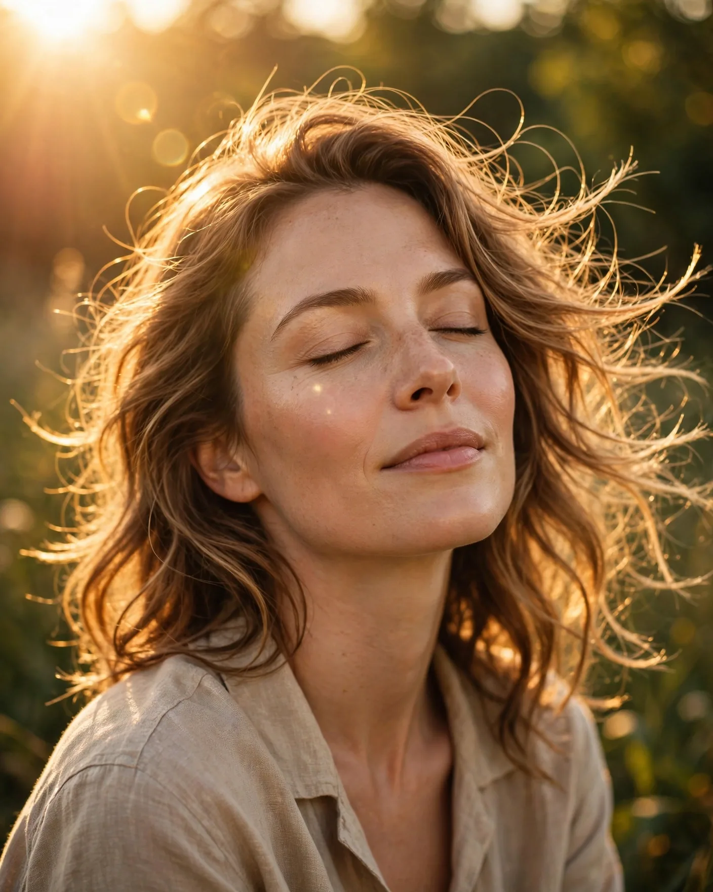 Golden Hour Glow — Woman With Closed Eyes in Warm Sun