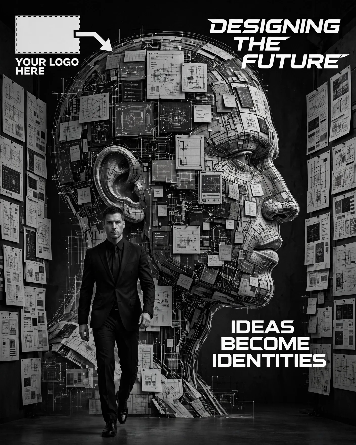 Monochrome Agency Future Design Concept Ad Editable AI Prompt