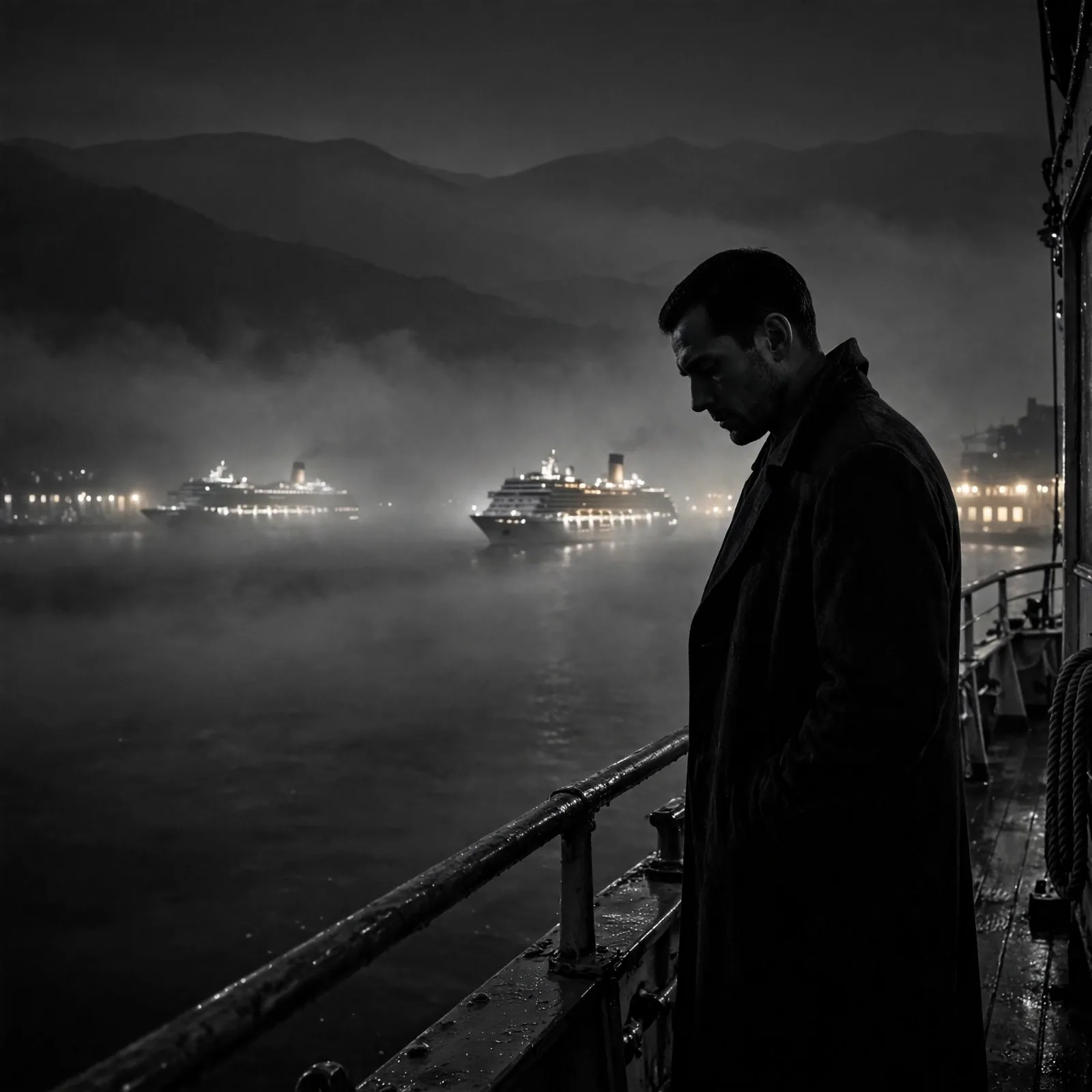 Black-and-White Cinematic Deck Portrait Prompt
