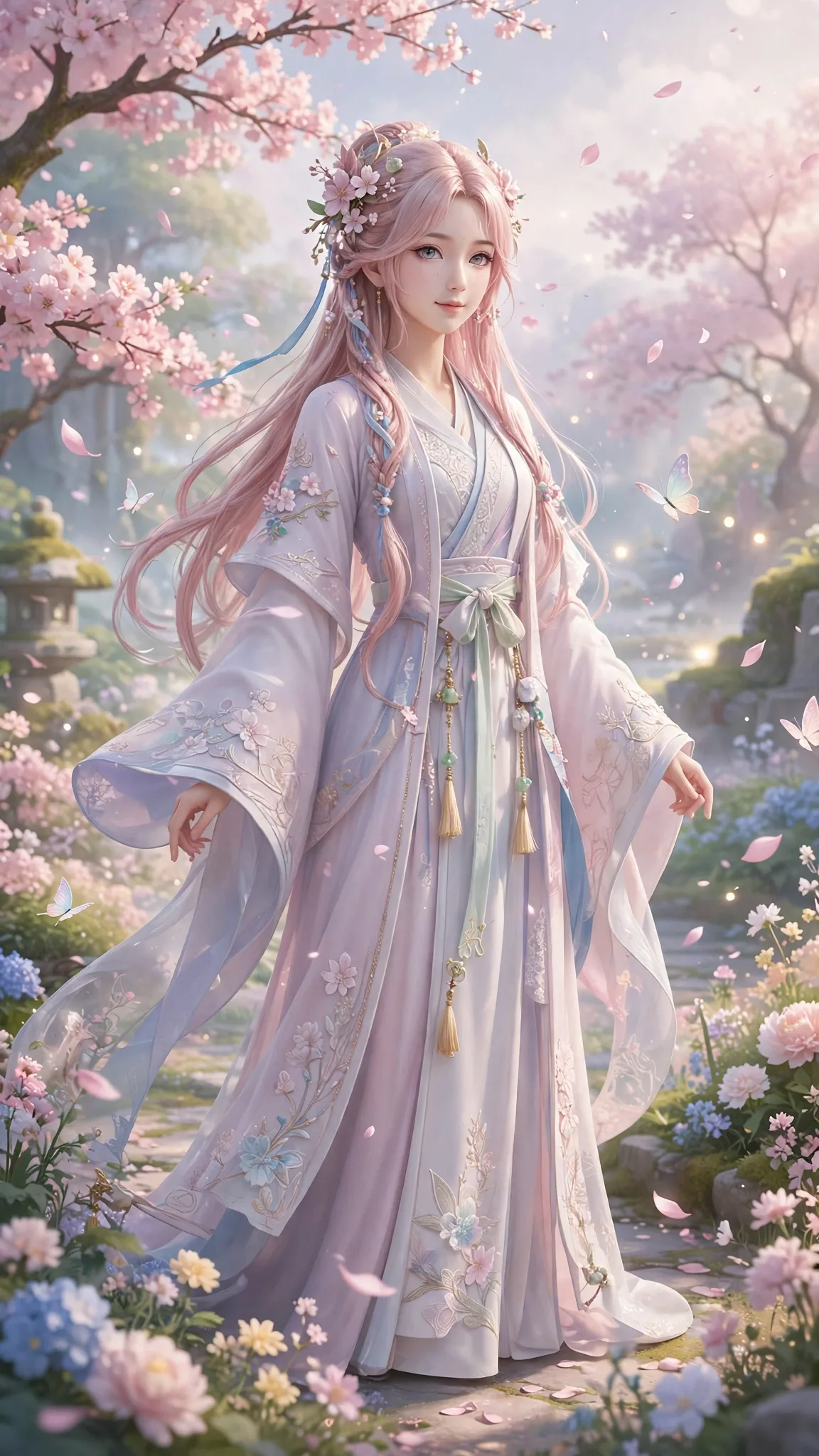 3D CG Oriental Fantasy Character Poster in Pastel Garden