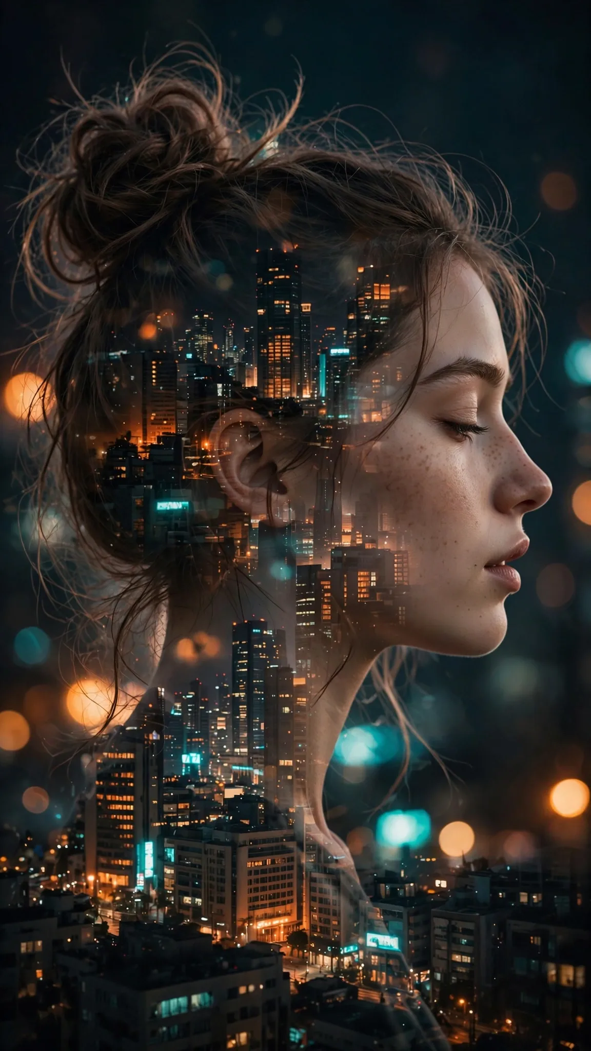 Cinematic City Double Exposure Portrait Prompt