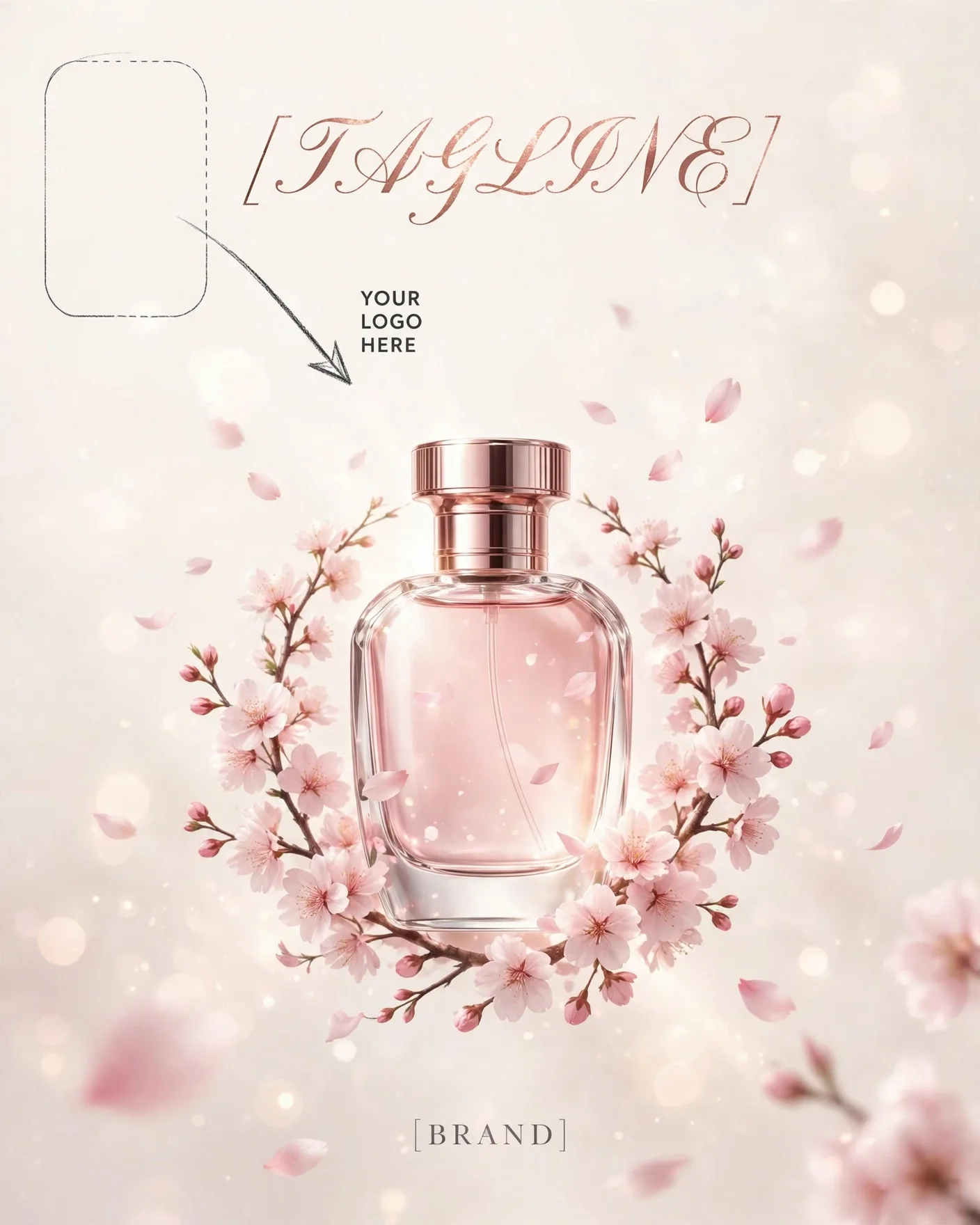 Floral Spring Perfume Ad Poster Cherry Blossom Campaign Editable AI Prompt