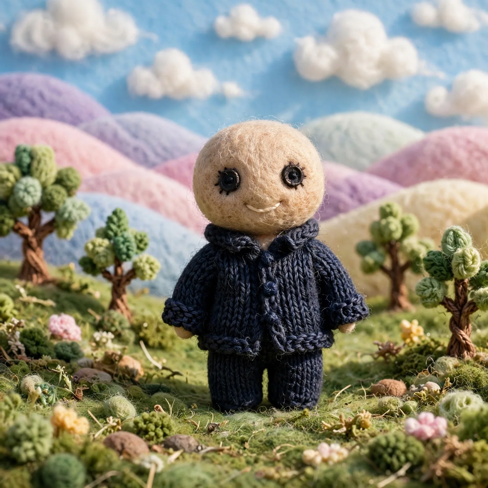 Felt Wool Miniature Doll Illustration Prompt