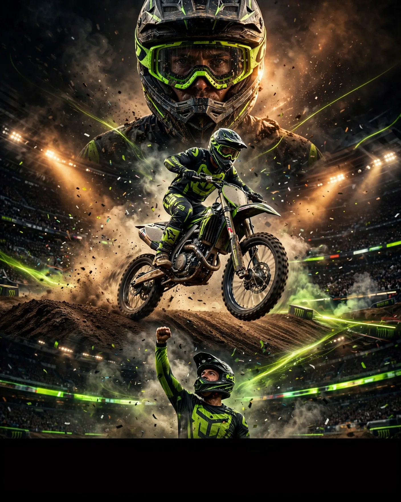 Motocross Stadium Racing Poster Prompt — Extreme Sports Action