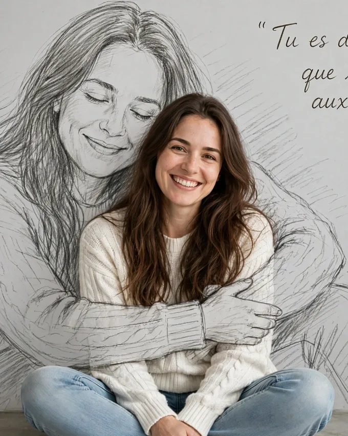 Sketch Self Hug French Quote Self-Swap Editable AI Prompt