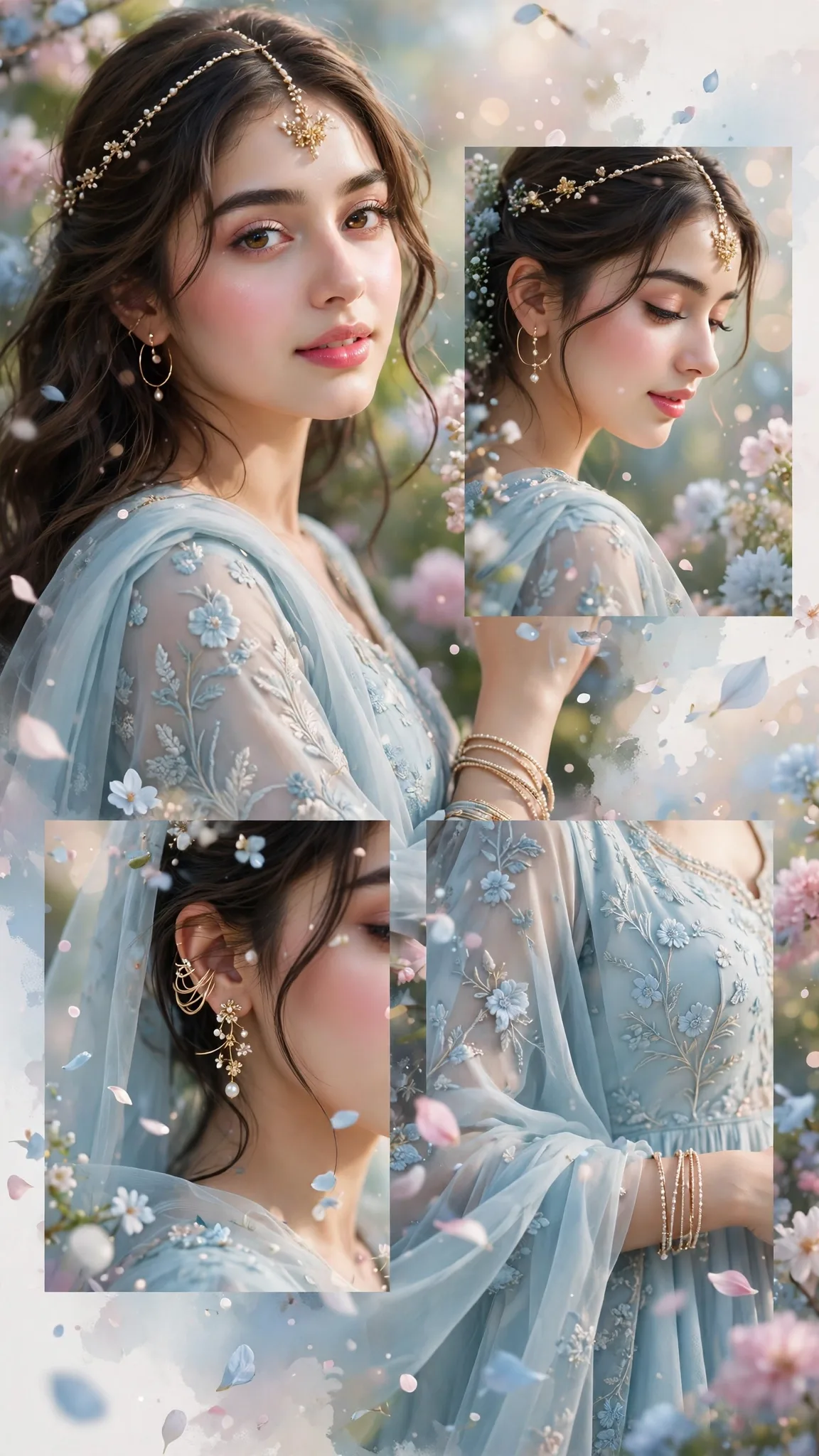 Pastel Anarkali Dreamy Editorial Collage Prompt