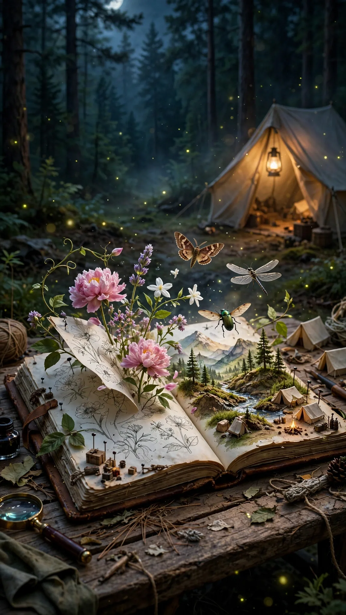 Living Field Journal Ecosystem 3D Scene Prompt