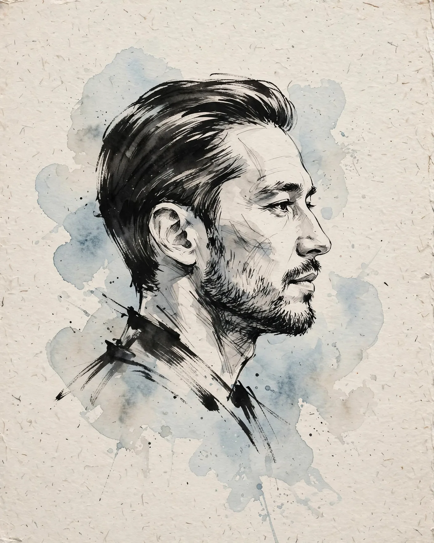 Ink Sketch Side Profile — Mixed-Media Art Portrait