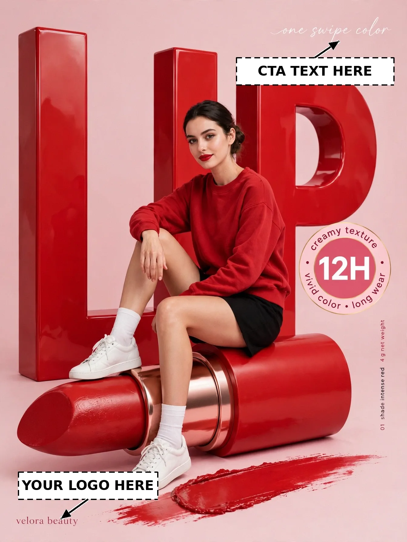 Red Lipstick Beauty Ad Editable AI Prompt