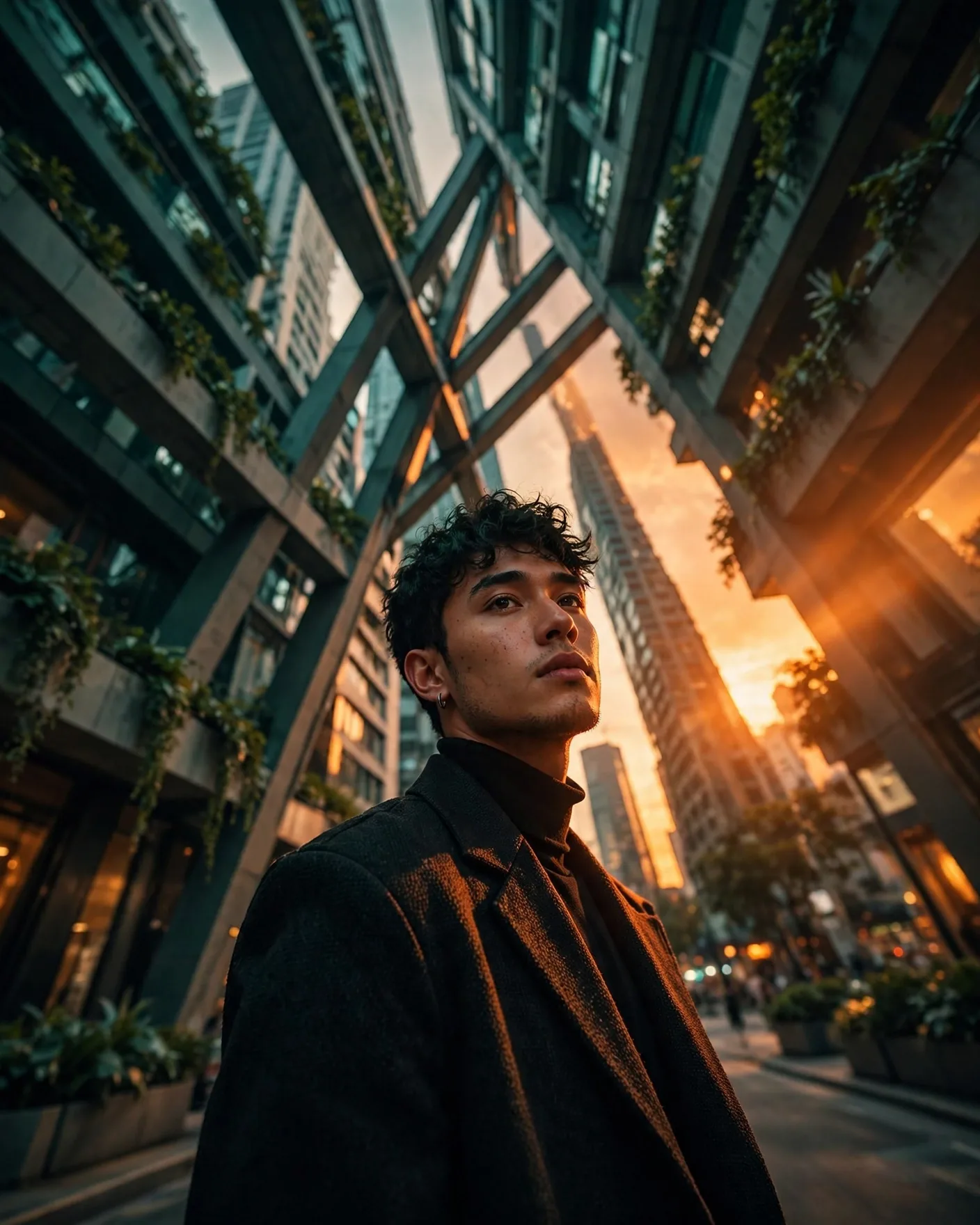 Urban Diagonal Street Portrait Prompt — Cinematic City Frame (4:5)