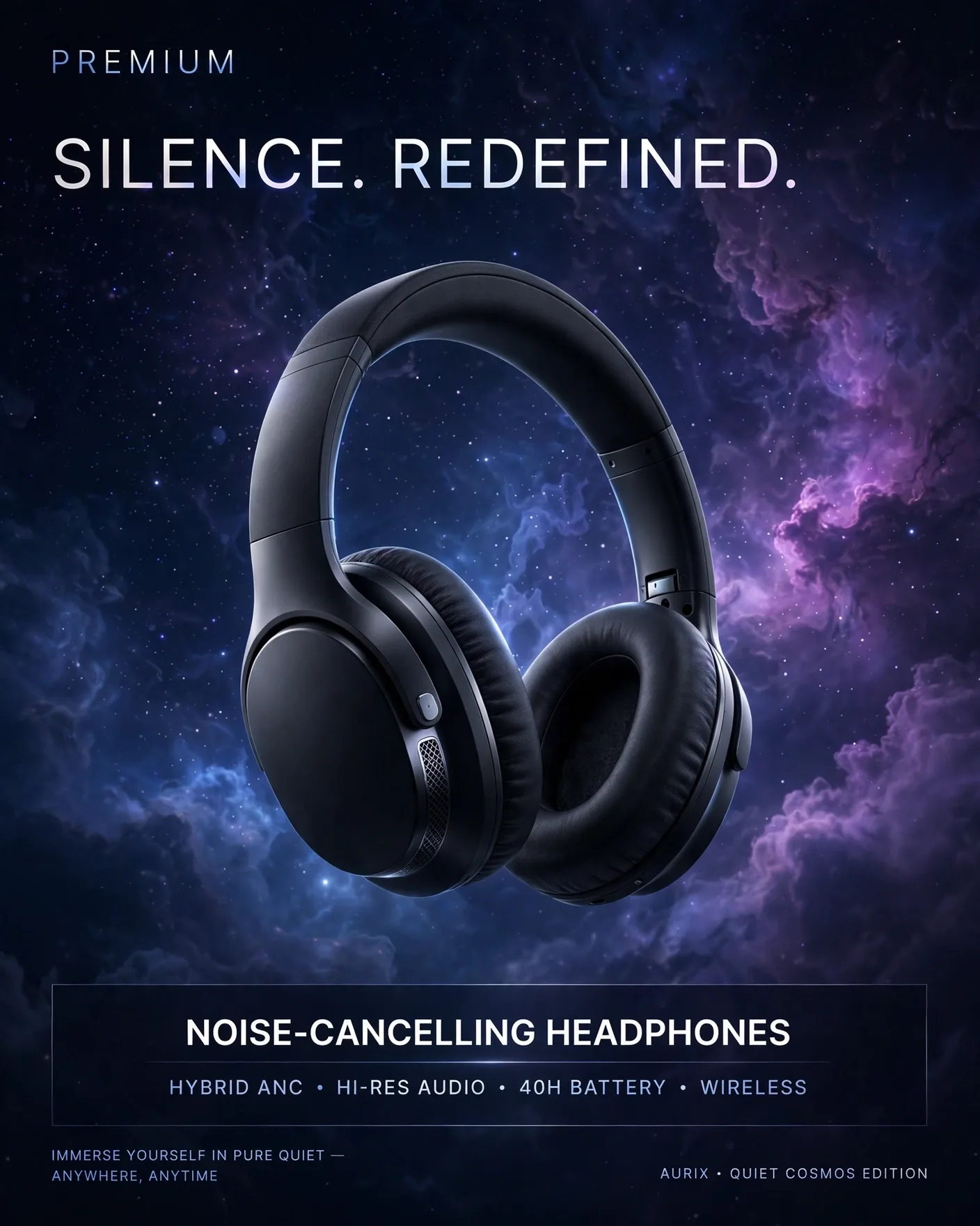 Silent Universe Noise-Cancelling Headphone Ad Poster