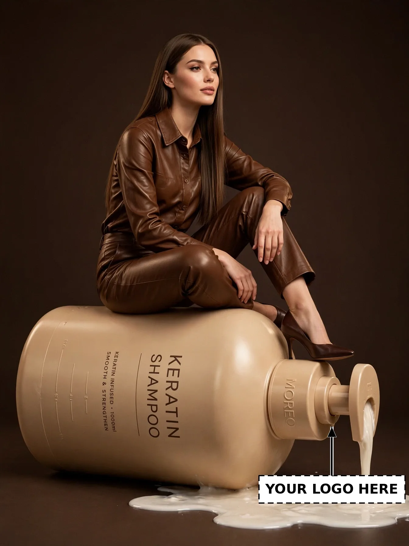 Keratin Shampoo Bottle Ad Editable AI Prompt