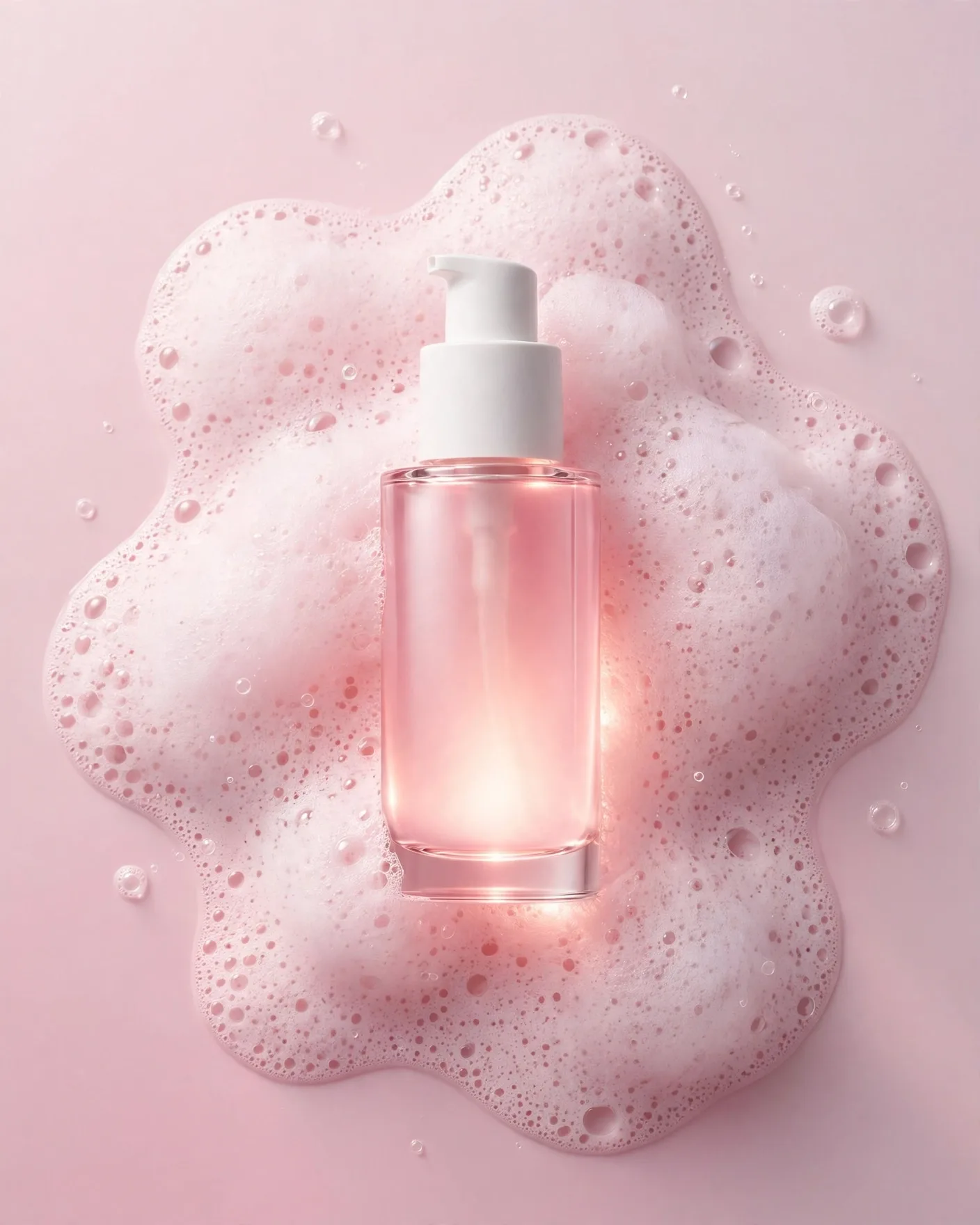 Minimalist Pink Foam Cleanser Ad Prompt — Soft Lather Glow (4:5)