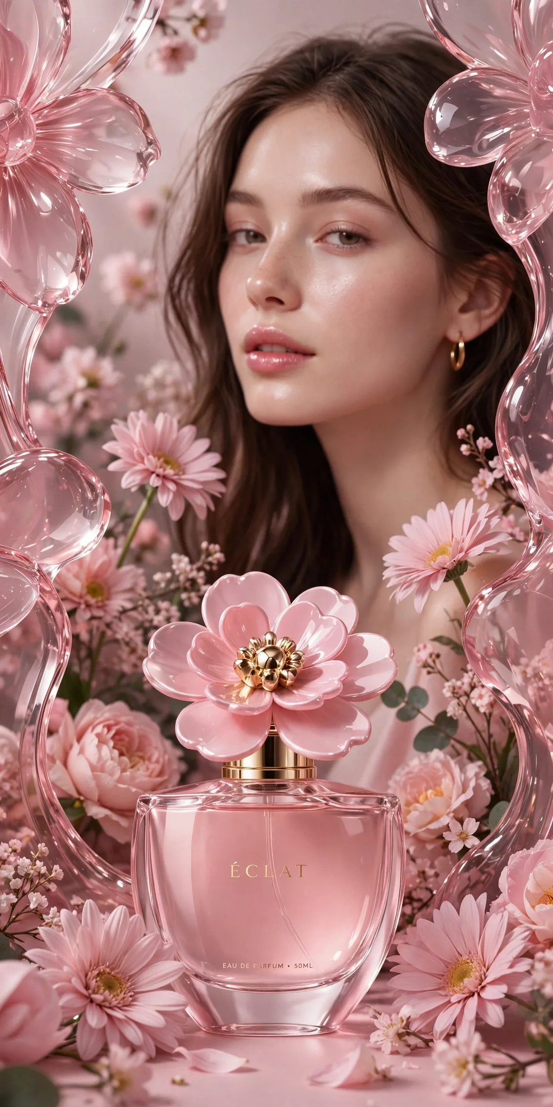 Blush Pink Floral Perfume Ad Poster