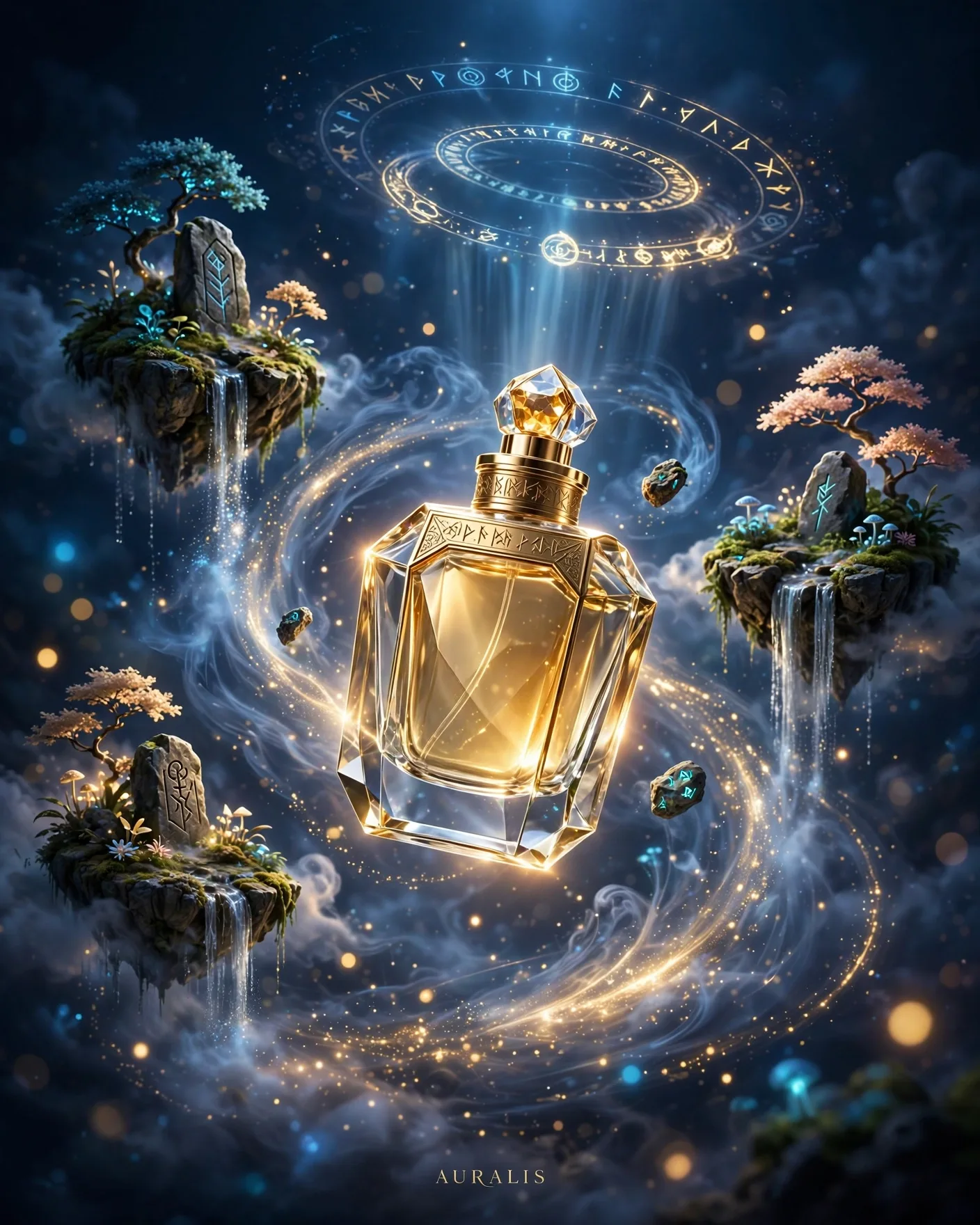 Magical Fantasy Product Ad Prompt — 3D Floating Vortex Scene