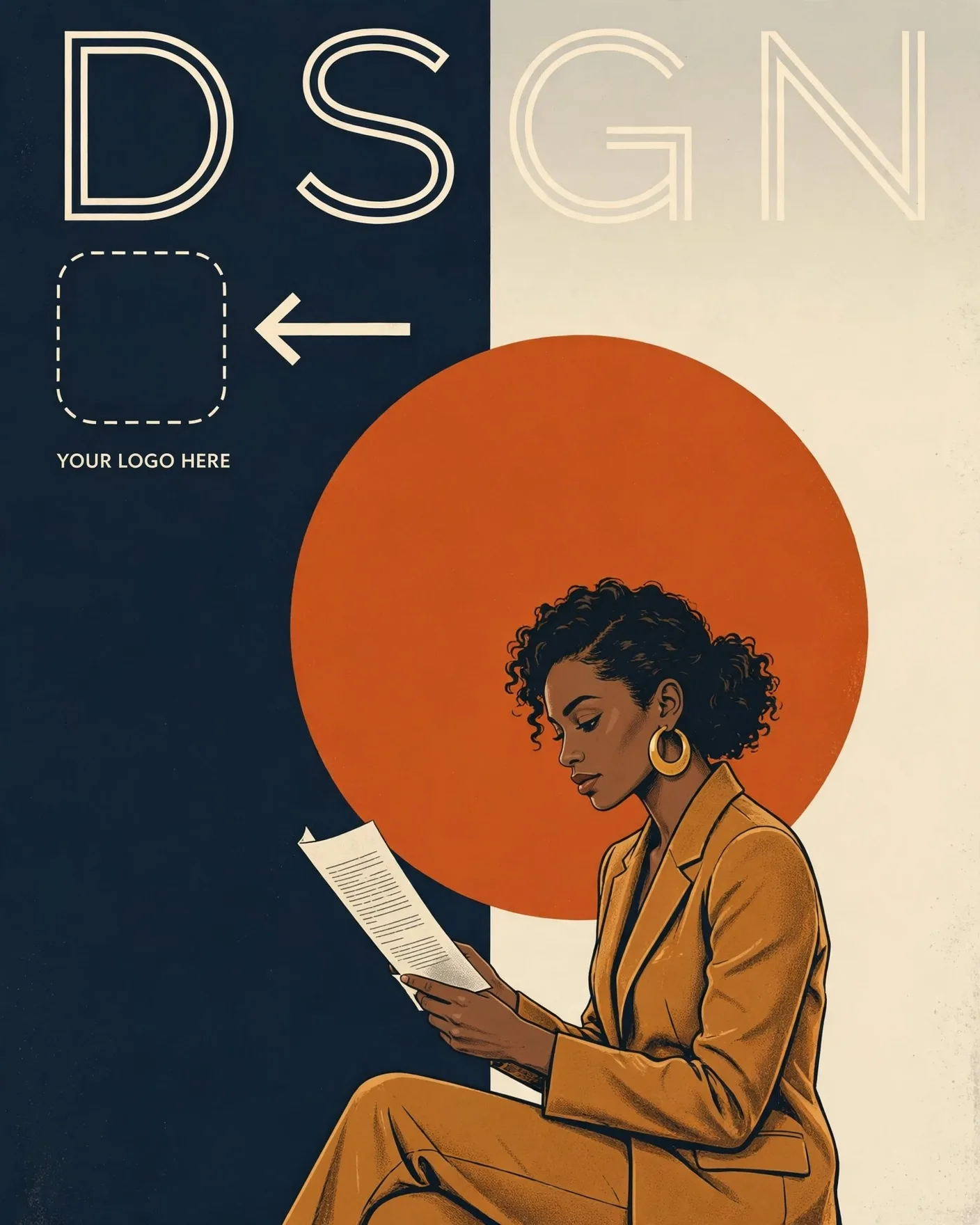 Retro Modernist Sun Disc Editorial Poster Editable AI Prompt