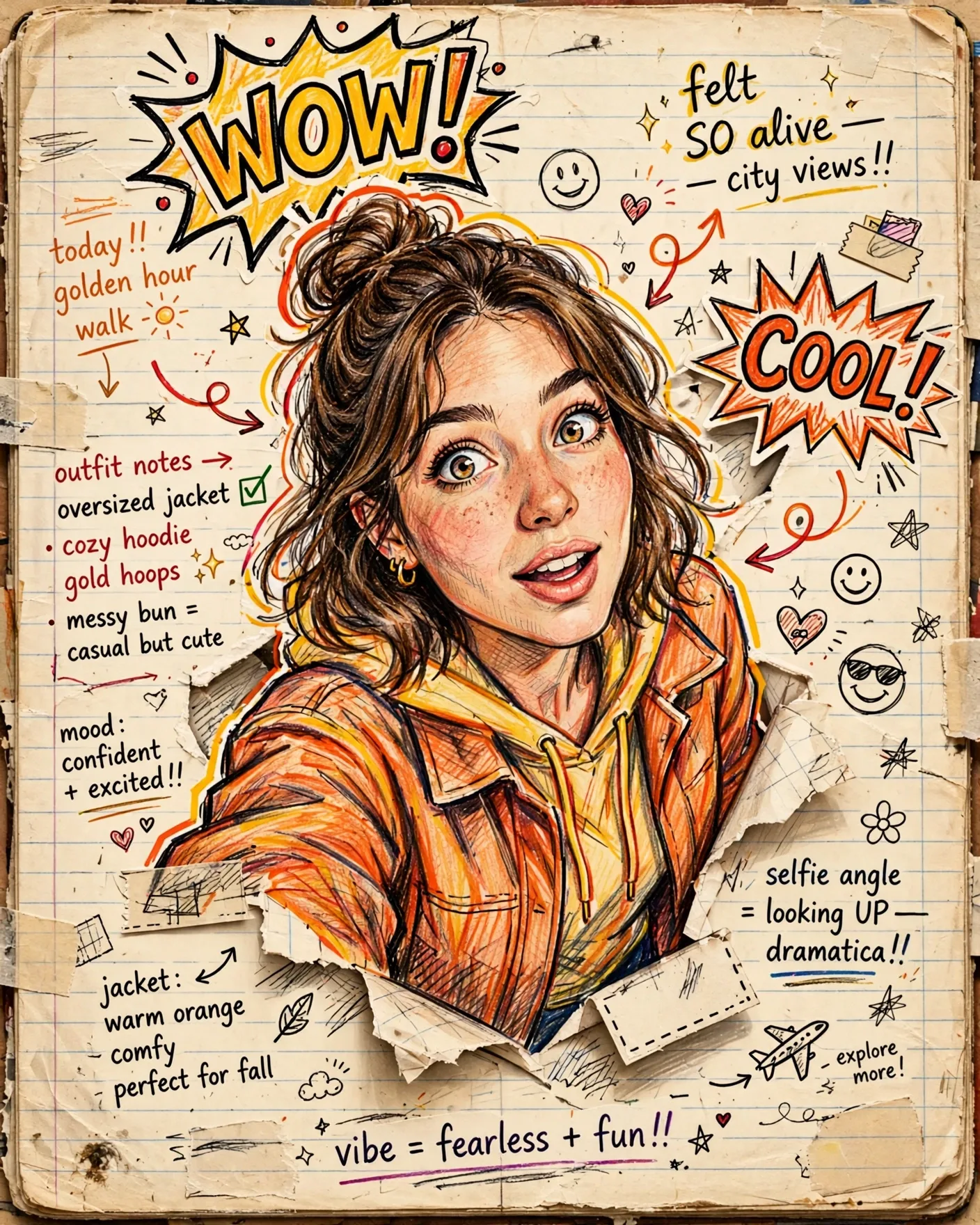 Sketchbook Selfie Prompt — Your Photo as a Hand-Drawn Notebook Page