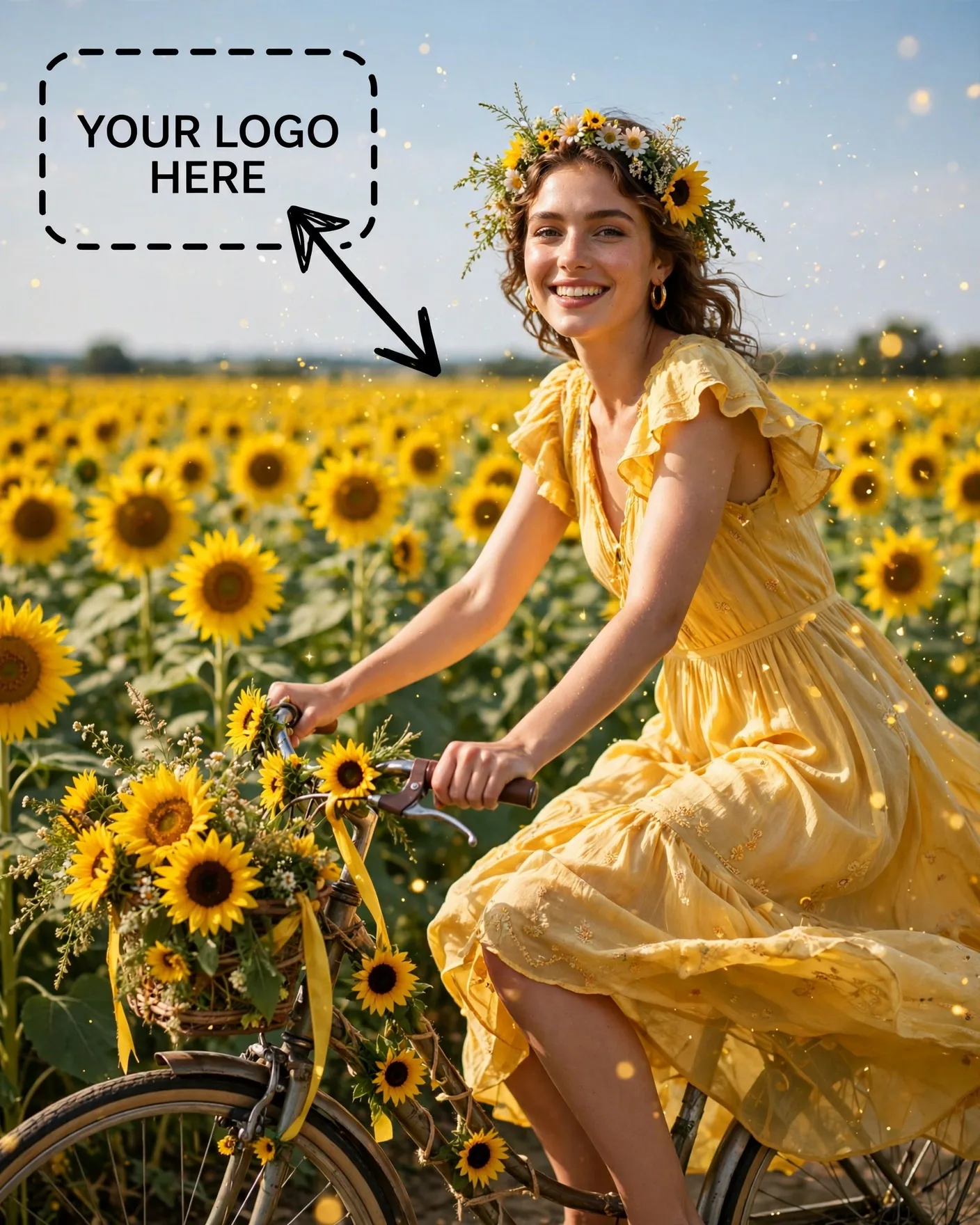 Sunflower Summer Bicycle Fashion Editorial Editable AI Prompt