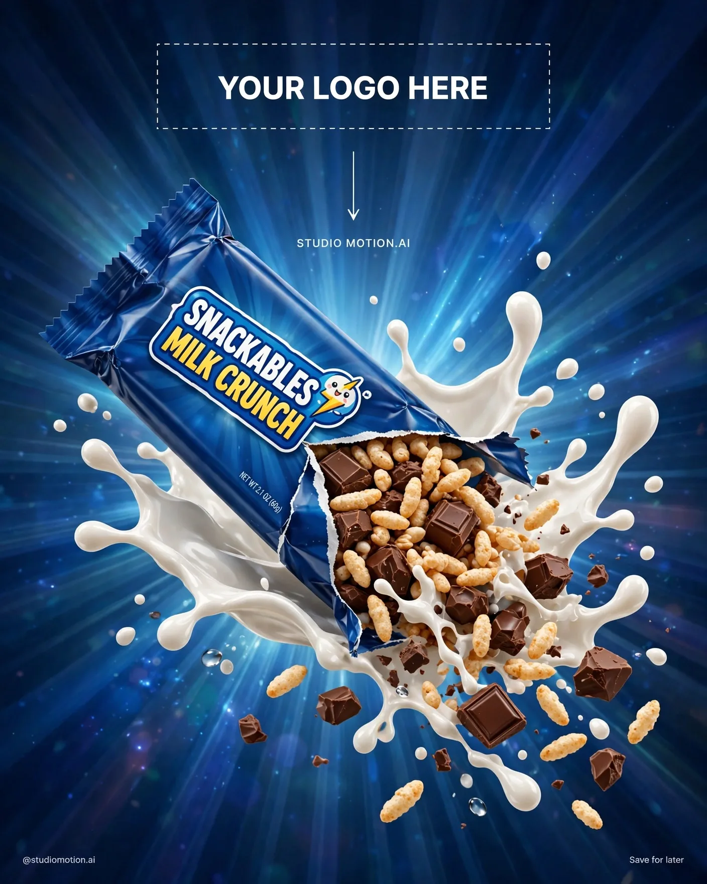 Milk Crunch Chocolate Candy Bar Ad Editable AI Prompt