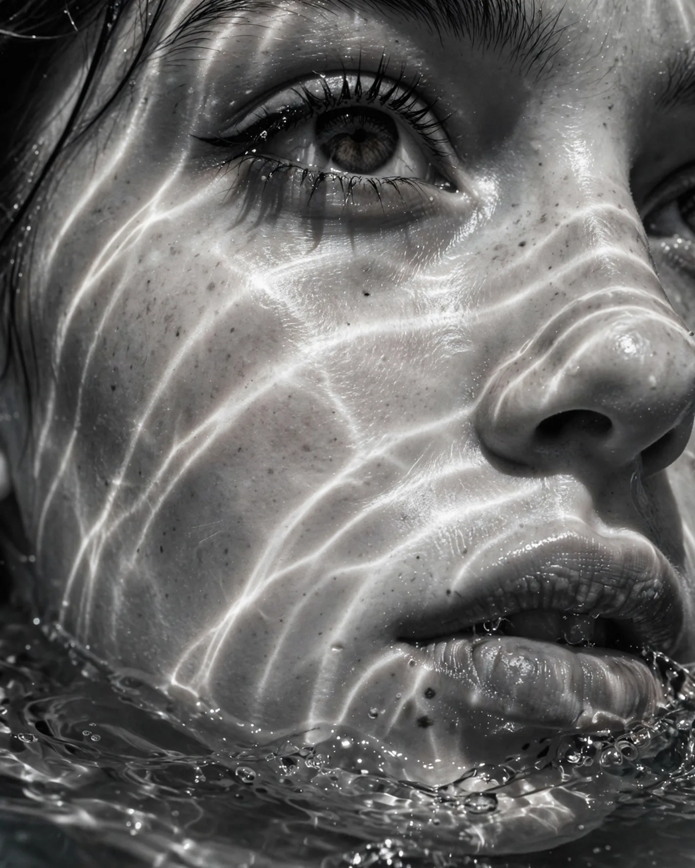 Underwater Light Waves Portrait Prompt — Black and White Dream