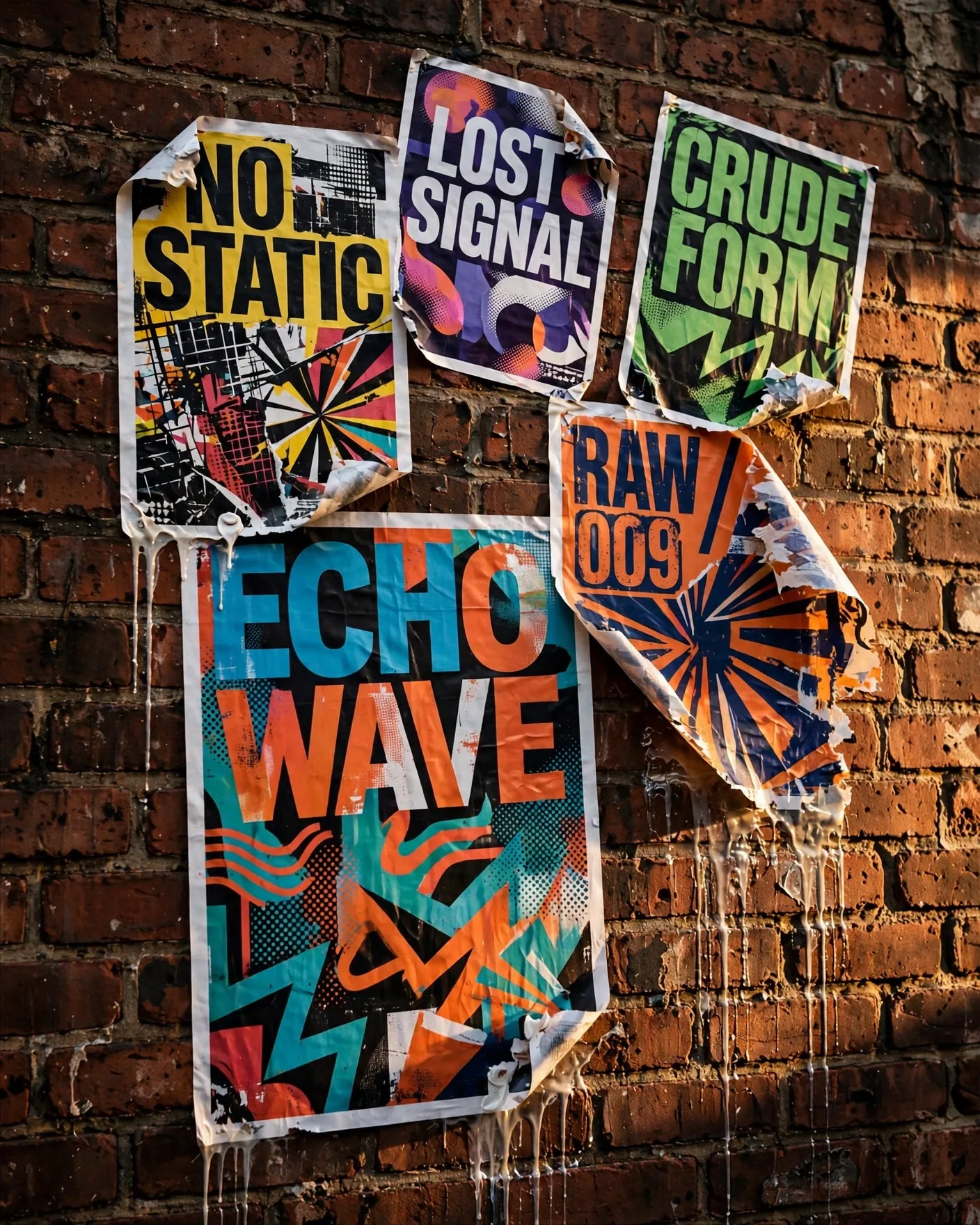 Wheatpaste Brick-Wall Poster Setup Prompt — Urban Street Collage