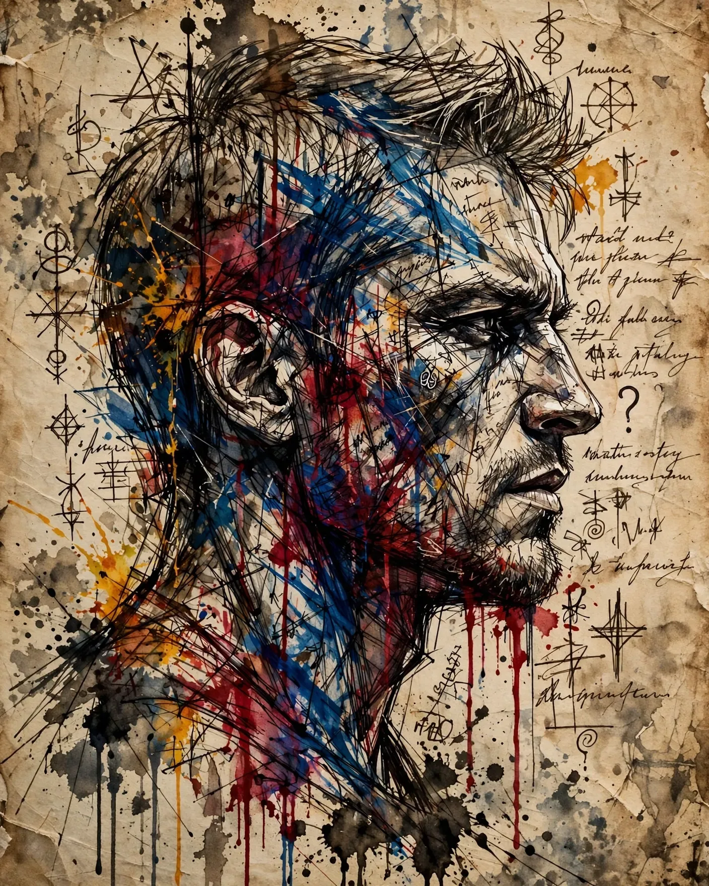 Ink Sketch Profile Portrait Prompt — Expressive Mixed-Media Art